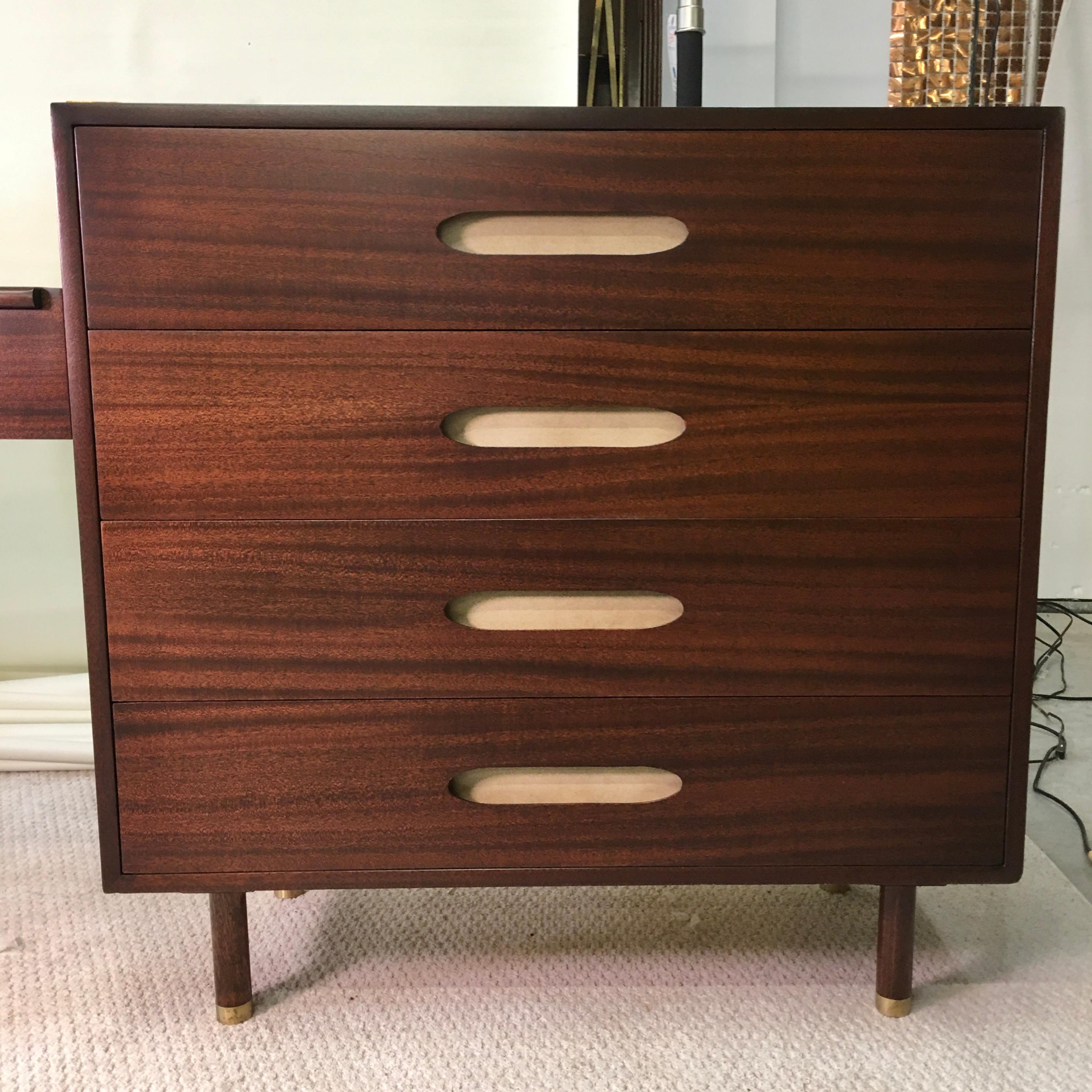 Harvey Probber Double Chest and Vanity with Leather and Brass For Sale 6