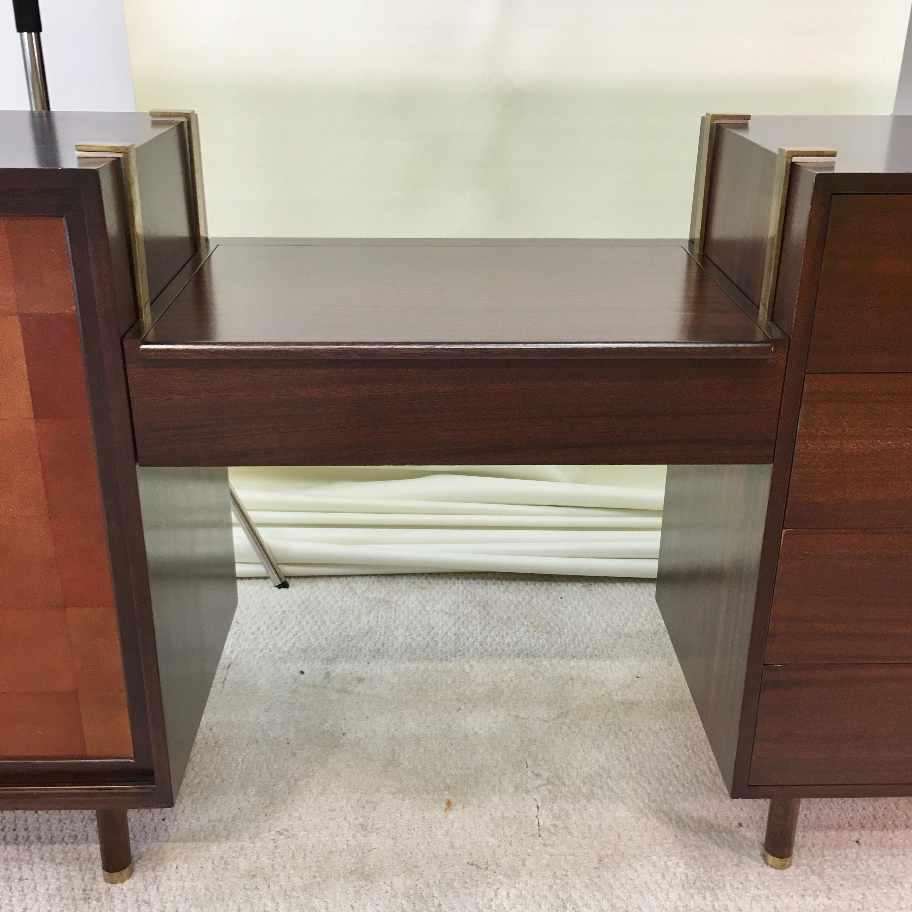 Harvey Probber Double Chest and Vanity with Leather and Brass For Sale 9