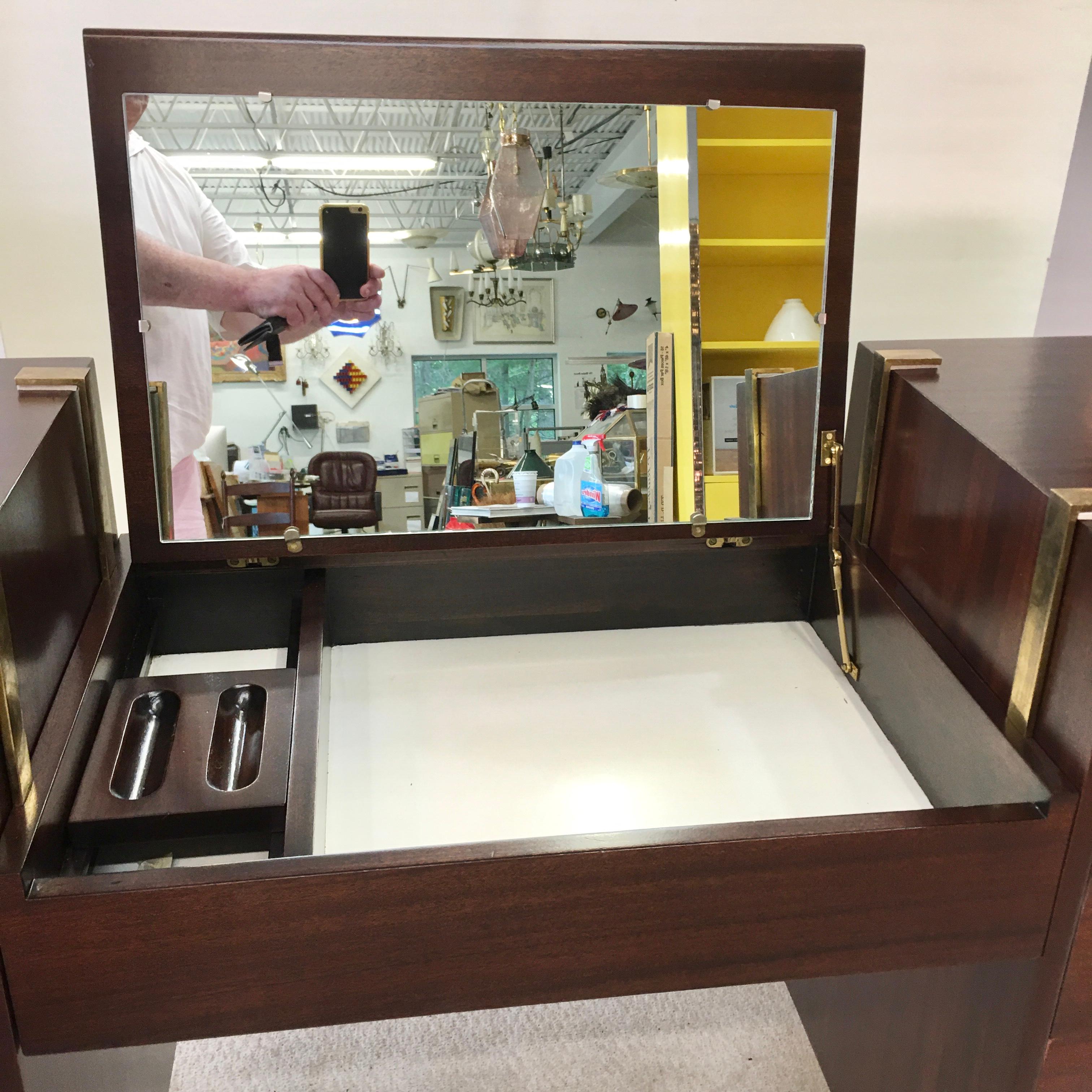 Harvey Probber Double Chest and Vanity with Leather and Brass For Sale 11