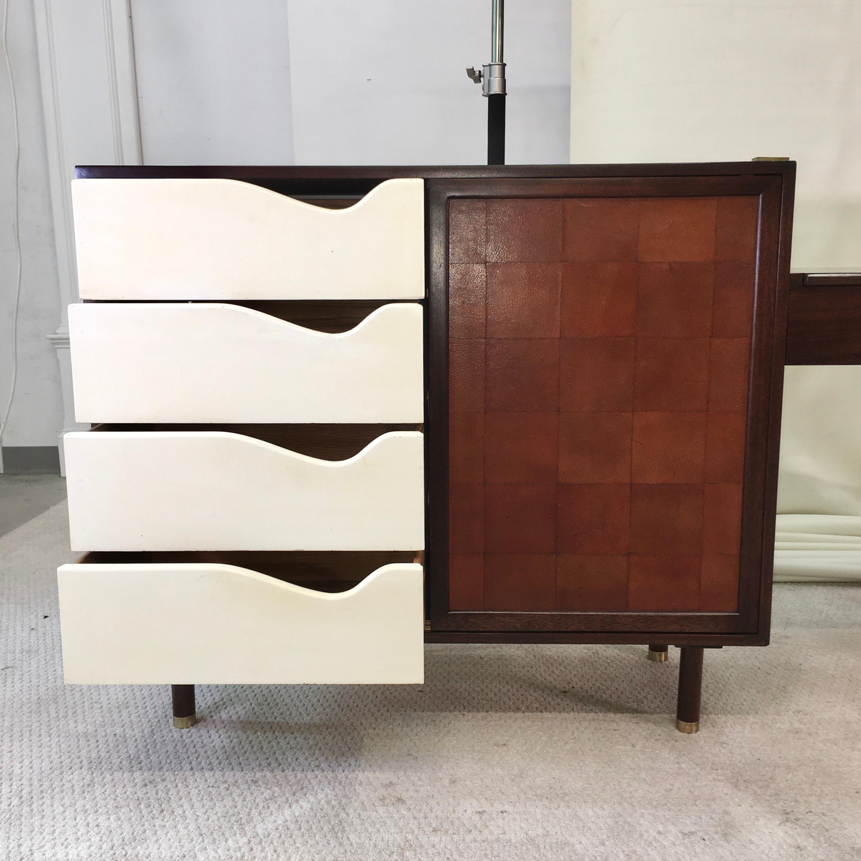 Harvey Probber Double Chest and Vanity with Leather and Brass For Sale 1