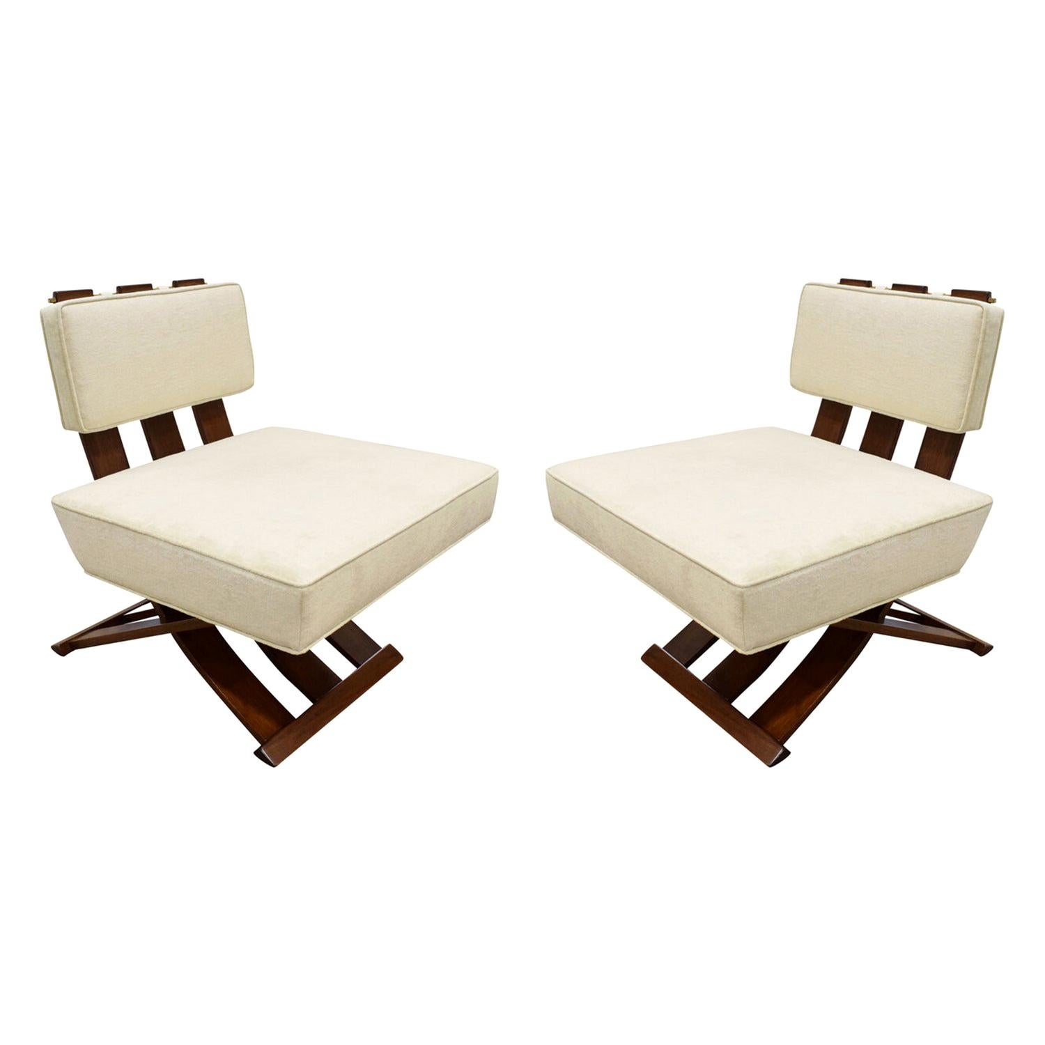 Harvey Probber Elegant Pair of Campaign Style Lounge Chairs 1950s