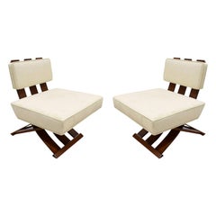 Harvey Probber Elegant Pair of Campaign Style Lounge Chairs 1950s