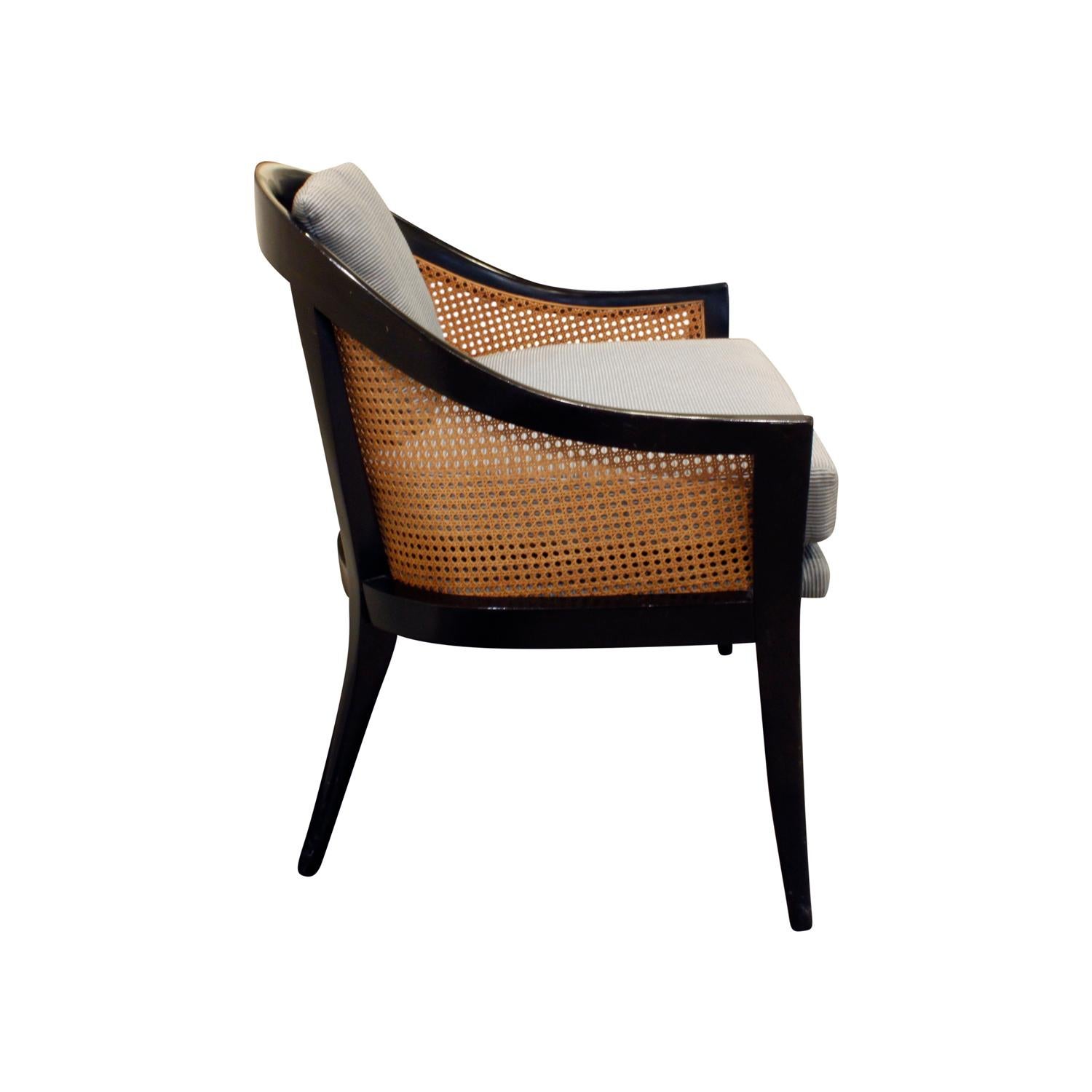 American Harvey Probber Elegant Pair of Lounge Chairs with Caned Backs and Sides, 1950s