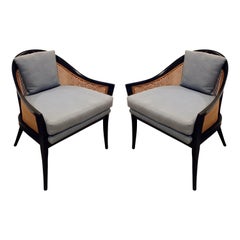 Harvey Probber Elegant Pair of Lounge Chairs with Caned Backs and Sides, 1950s