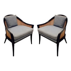 Harvey Probber Elegant Pair of Lounge Chairs with Caned Backs and Sides, 1950s