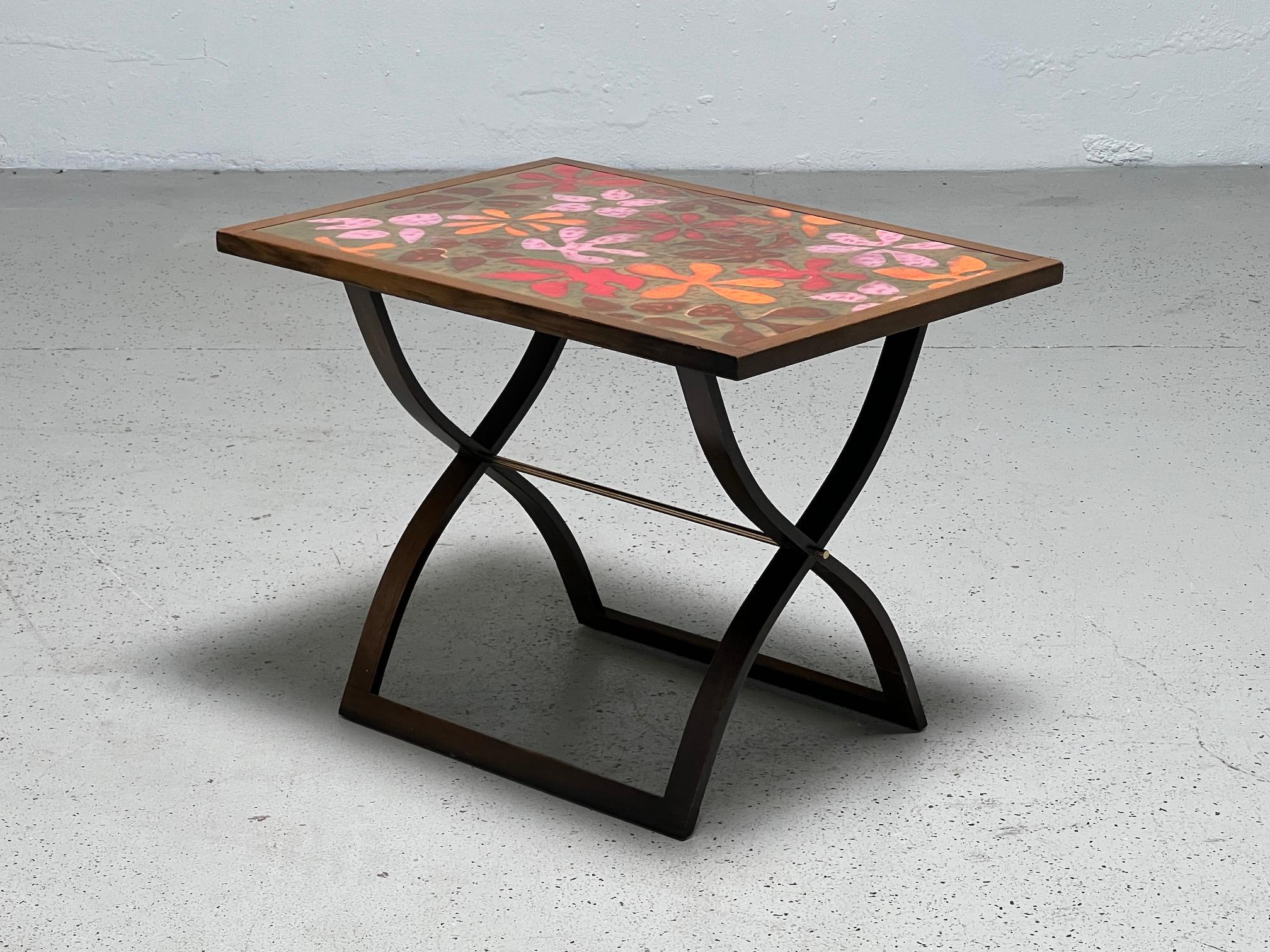 A rare enameled copper top table designed by Harvey Probber.
