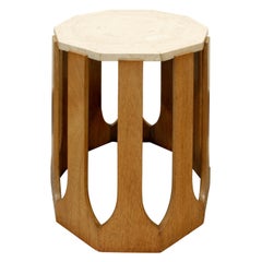Harvey Probber End Table with Mahogany Base and Travertine Top, 1950s
