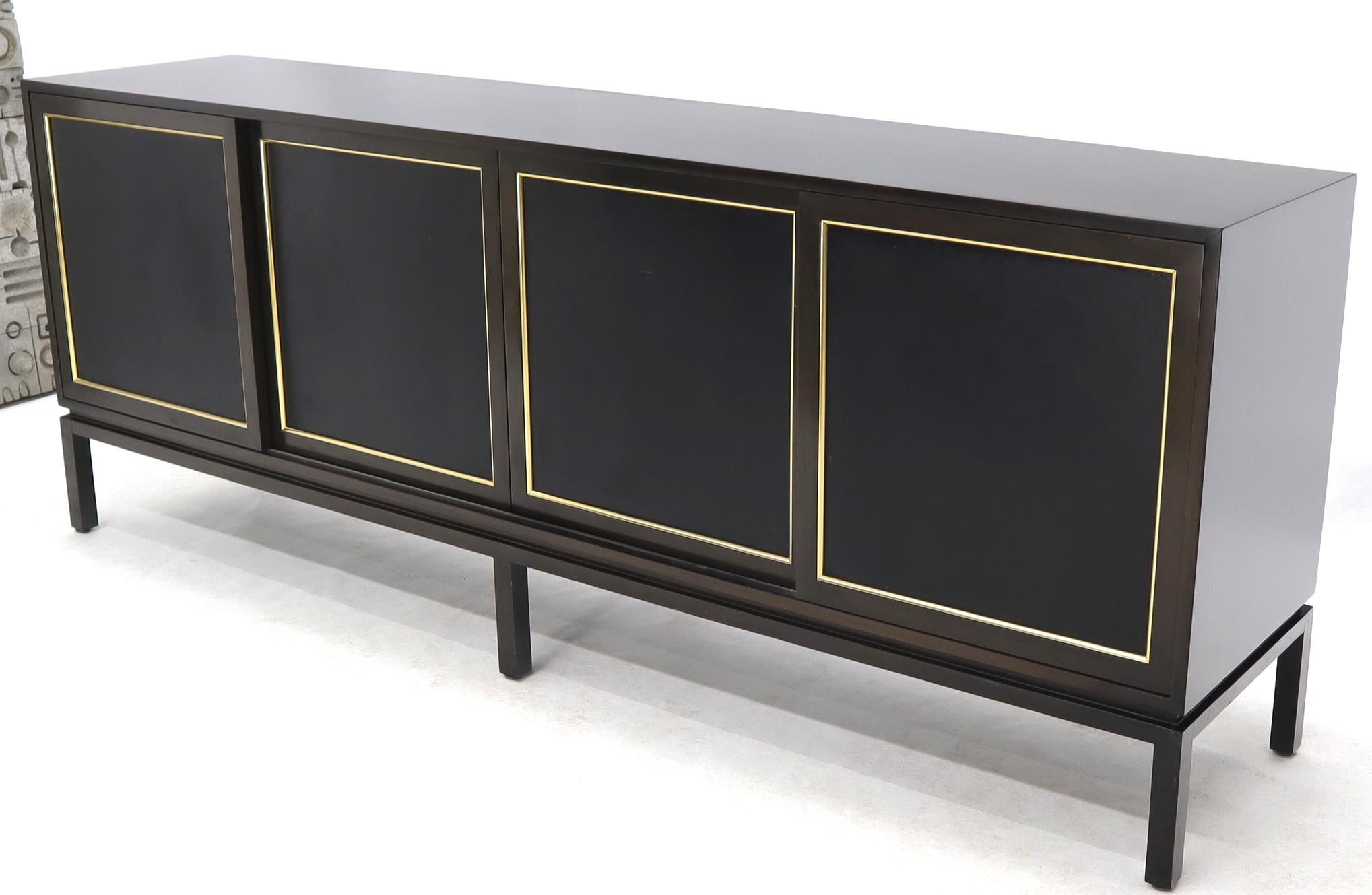 20th Century Harvey Probber Espresso Mahogany Long Credenza 4 Sliding Doors Fitted Interior