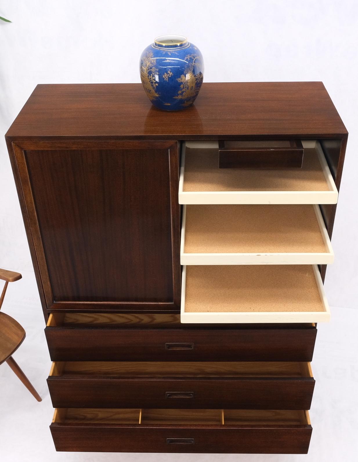 Harvey Probber Espresso mahogany sliding doors 11 drawers gentlemen's chest highboy dresser mint
Cork lined drawers.