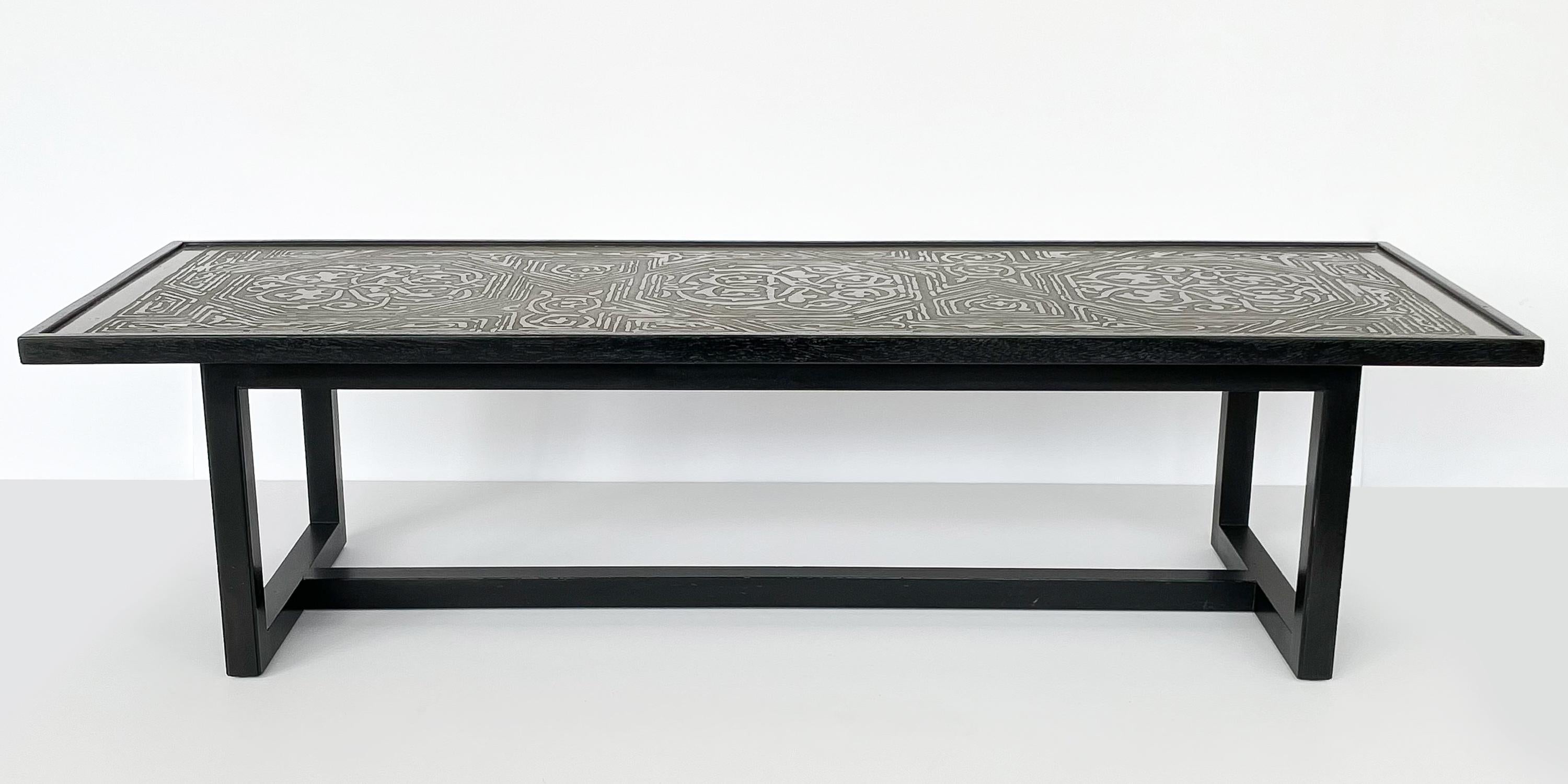 Ebonized Harvey Probber Etched Metal Top Coffee Table
