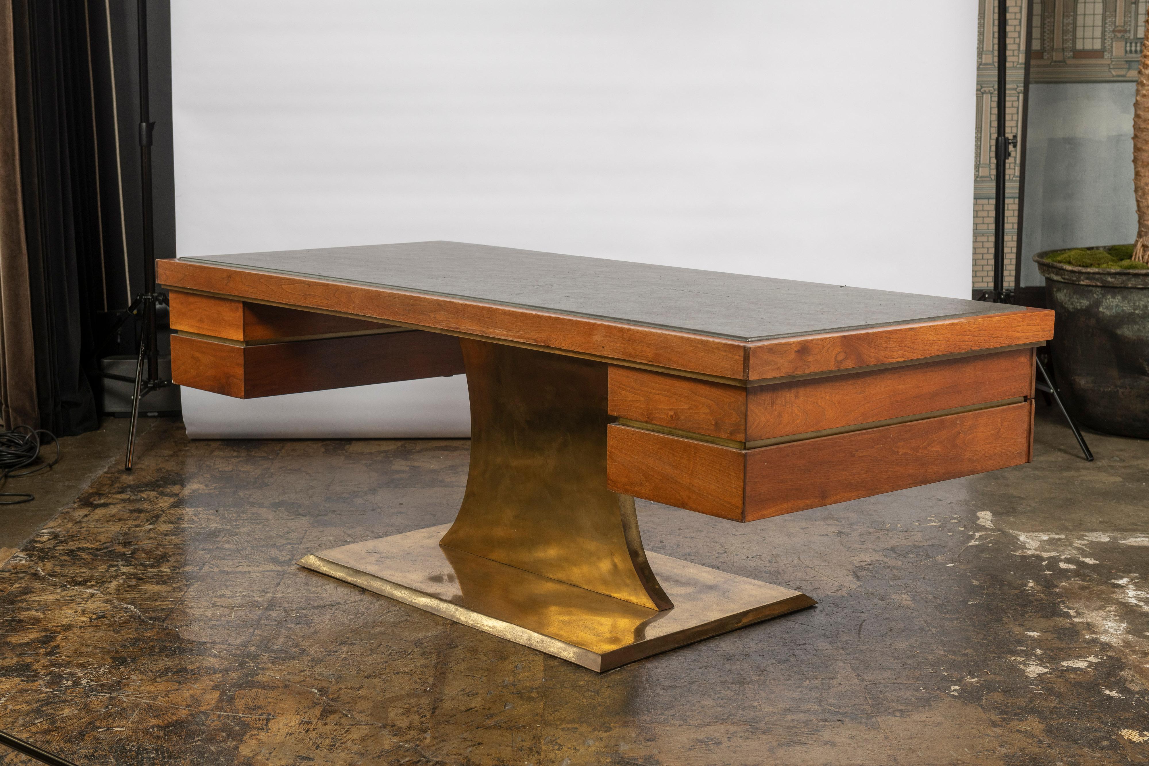 Mid-Century Modern Harvey Probber Executive Pedestal Desk with Polished Walnut Top For Sale