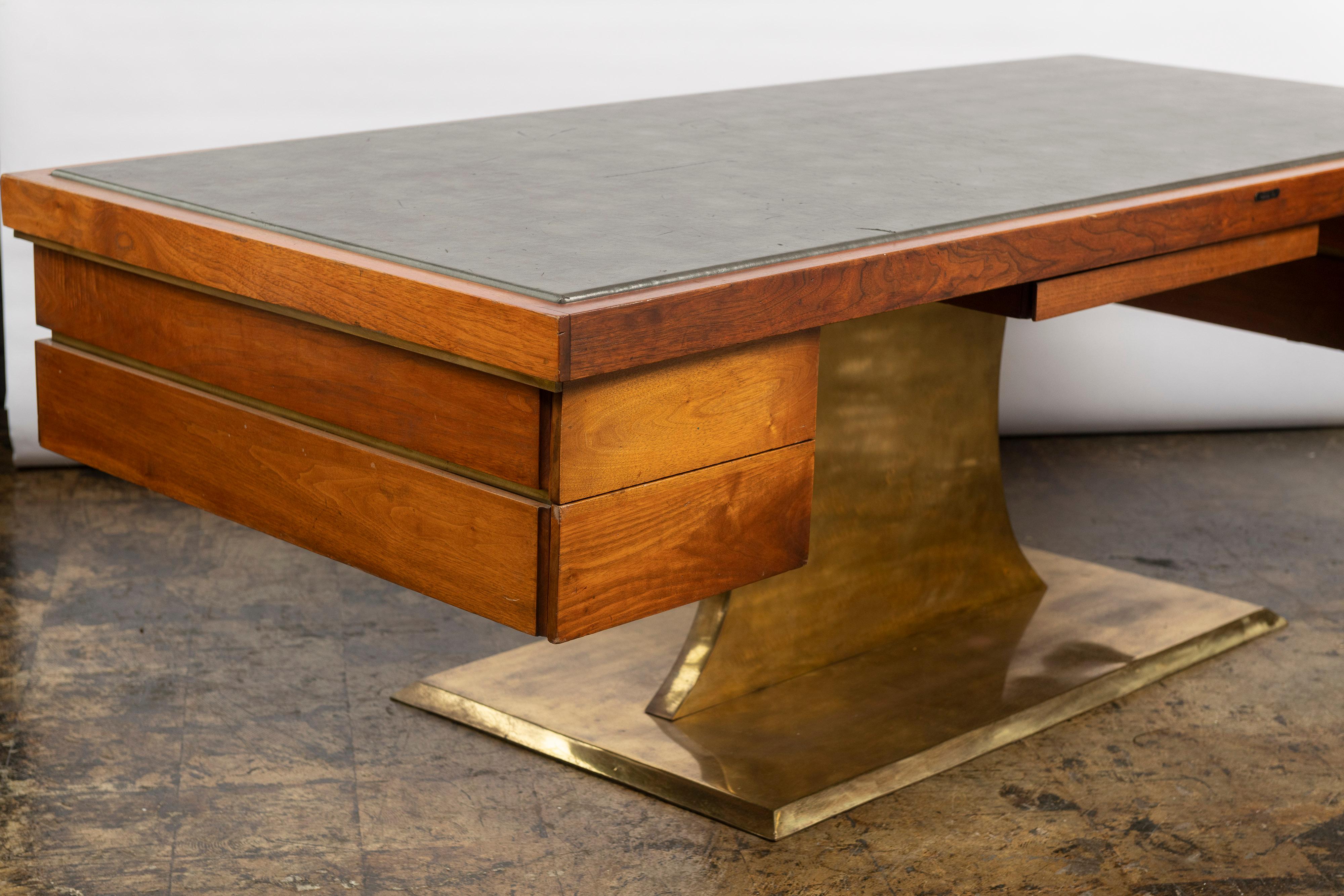 American Harvey Probber Executive Pedestal Desk with Polished Walnut Top