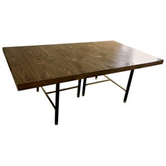 Harvey Probber Extendable Dining Table with Oak Top and Black Metal Frame