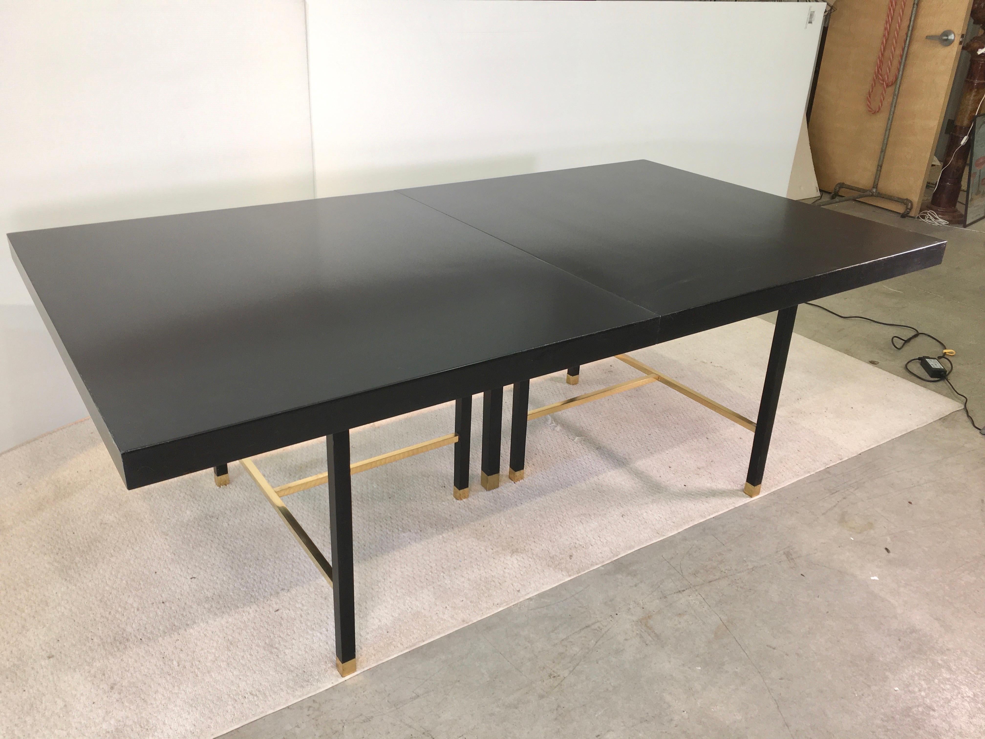 Mid-Century Modern Harvey Probber Extendable Dining Table with Solid Brass Stretchers For Sale