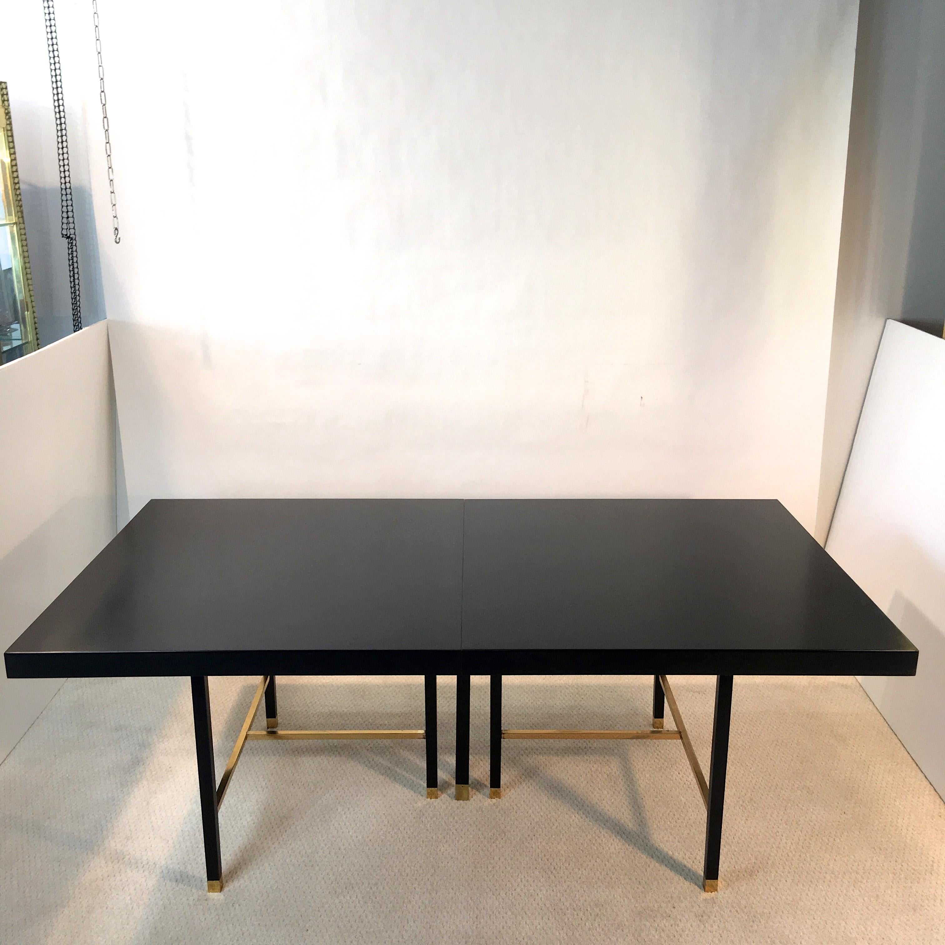 Ebonized Harvey Probber Extendable Dining Table with Solid Brass Stretchers For Sale