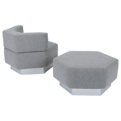 Harvey Probber Geometric Lounge Chair with Ottoman