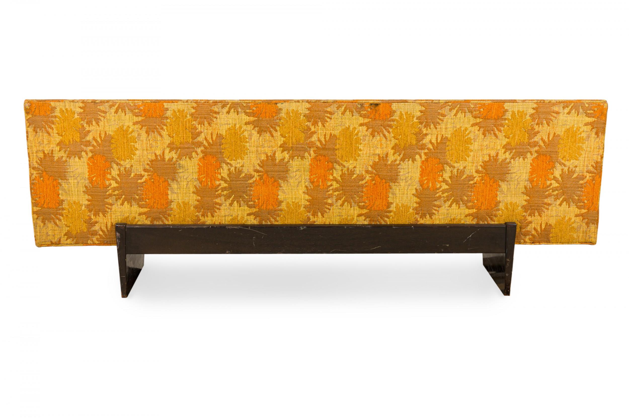 Harvey Probber Gold and Orange Patterned Upholstered Sled Base Sofa In Good Condition For Sale In New York, NY
