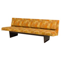 Harvey Probber Gold and Orange Patterned Upholstered Sled Base Sofa