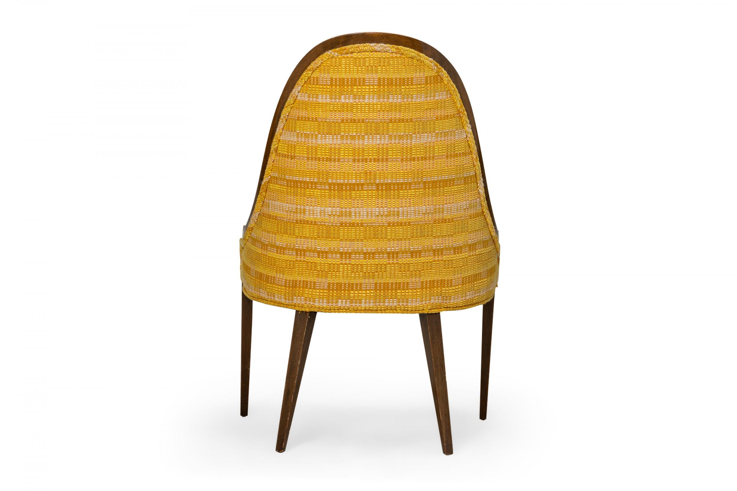 American Harvey Probber 'Gondola' Mahogany and Gold Woven Upholstery Pull Up Side Chair For Sale