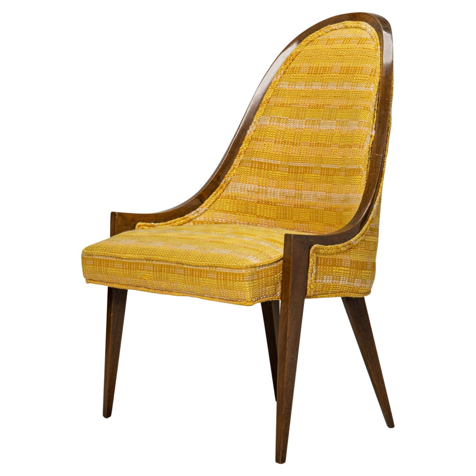 Harvey Probber 'Gondola' Mahogany and Gold Woven Upholstery Pull Up Side Chair For Sale