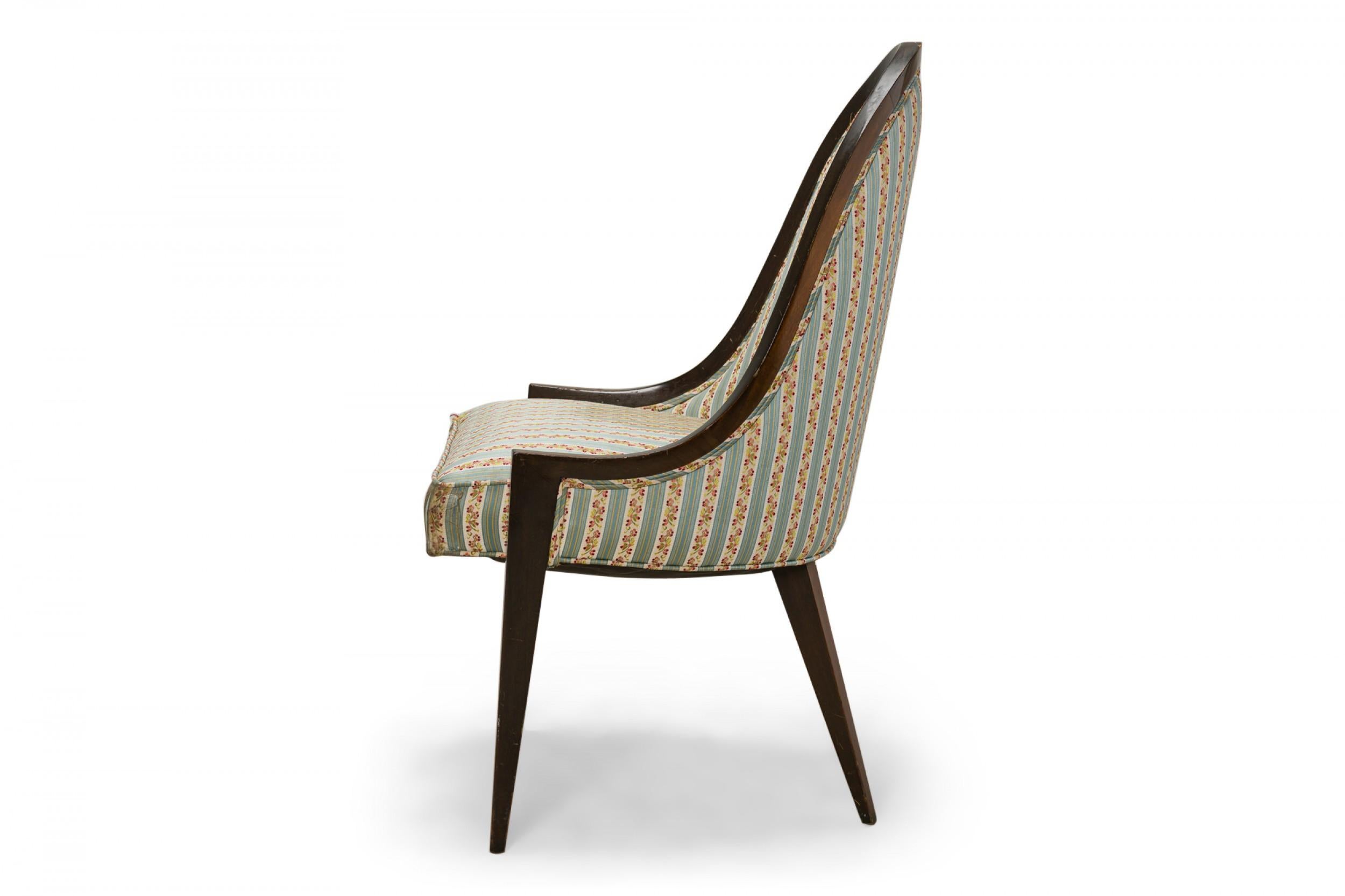 Mid-Century Modern Harvey Probber 'Gondola' Mahogany and Striped Upholstery Pull Up Side Chair For Sale