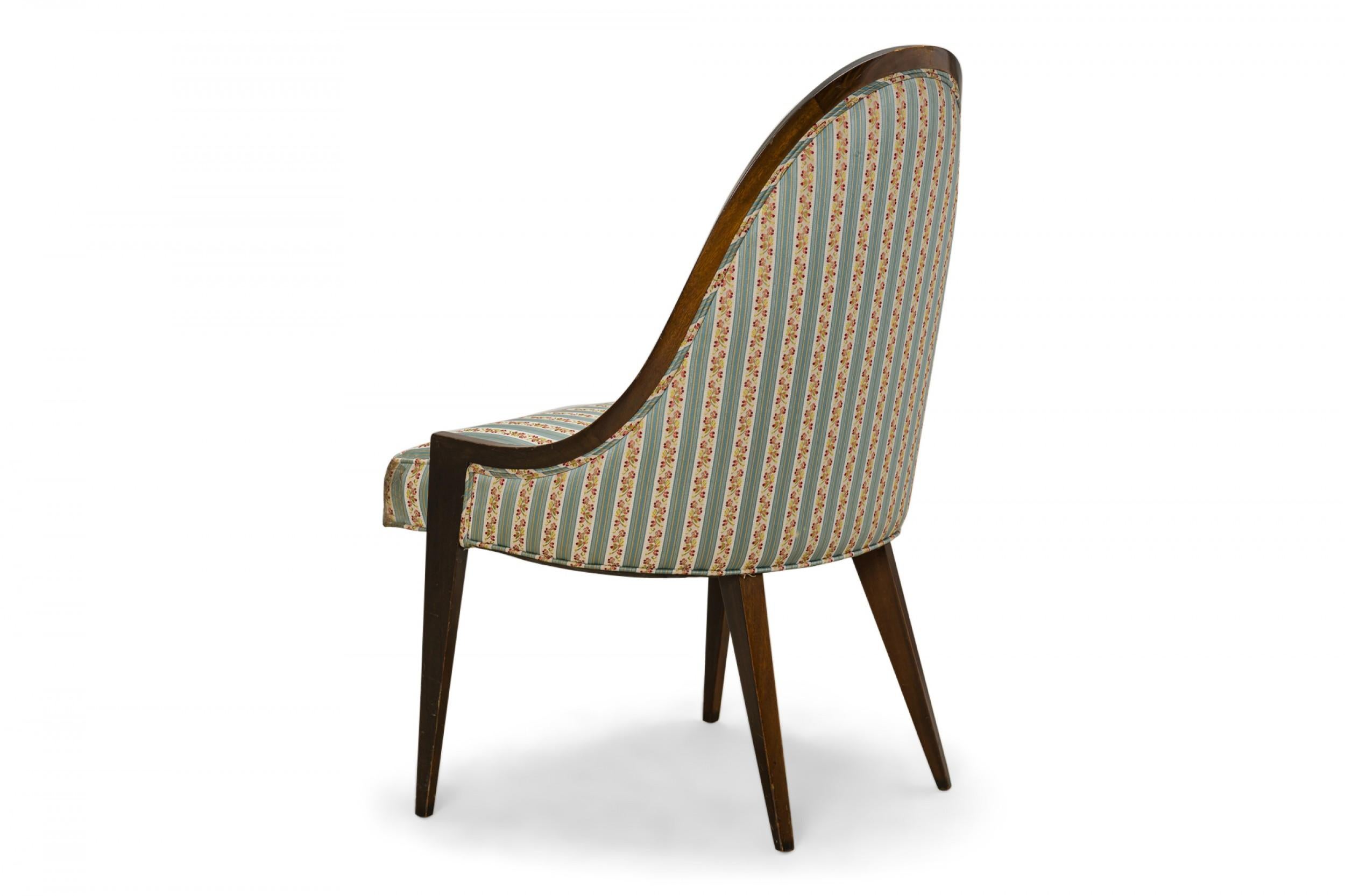 American Harvey Probber 'Gondola' Mahogany and Striped Upholstery Pull Up Side Chair For Sale