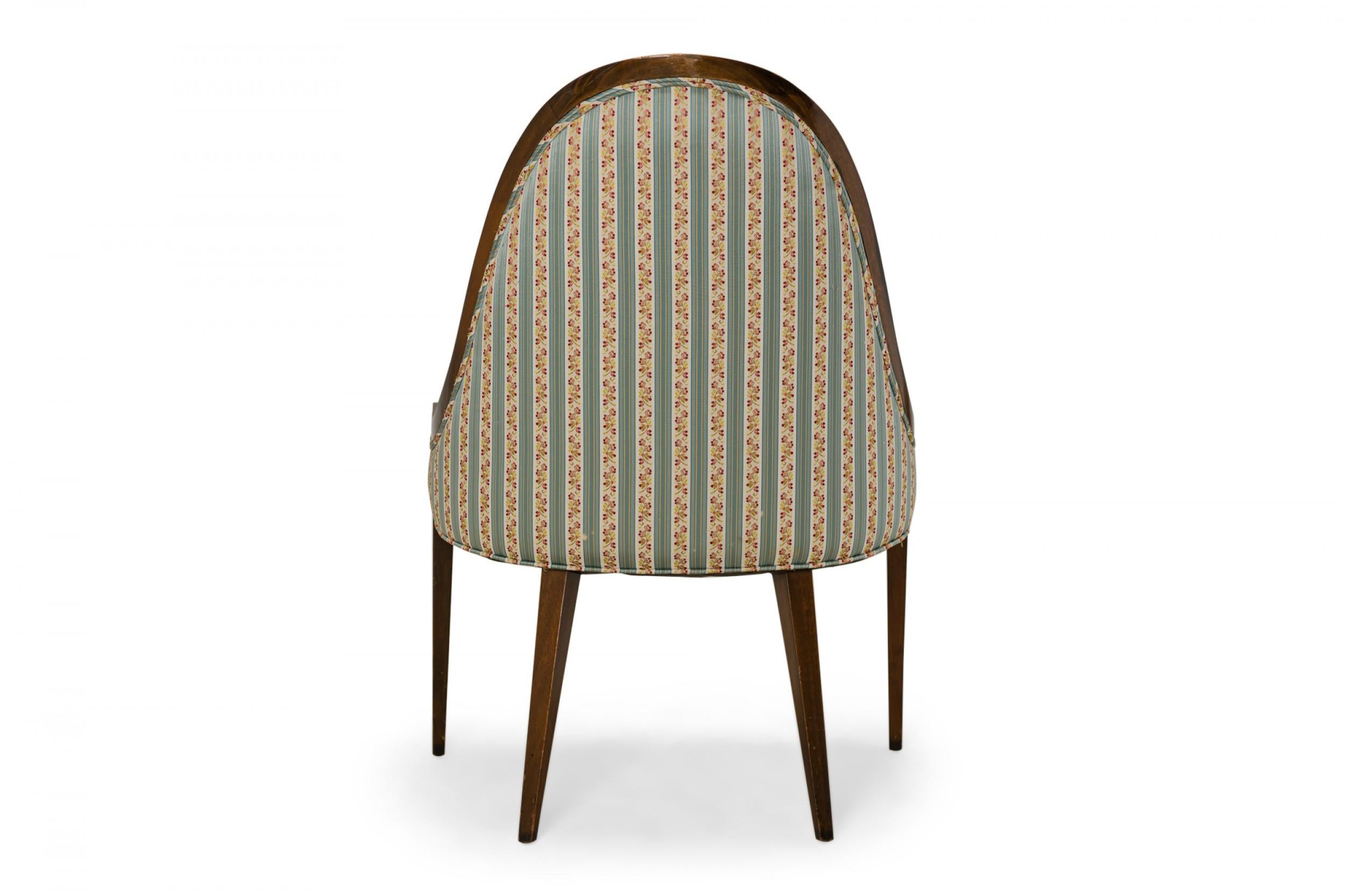 Harvey Probber 'Gondola' Mahogany and Striped Upholstery Pull Up Side Chair In Good Condition For Sale In New York, NY
