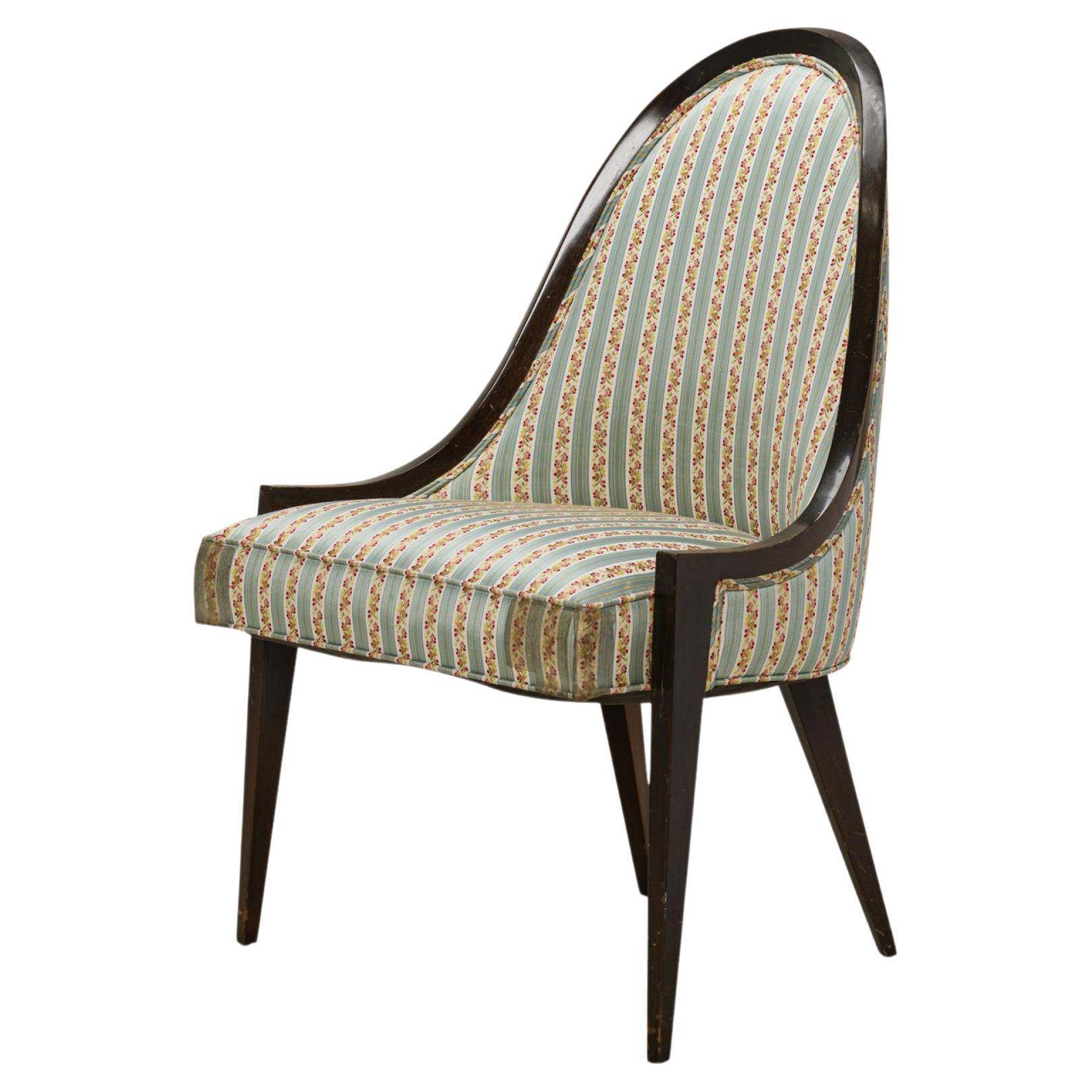 Harvey Probber 'Gondola' Mahogany and Striped Upholstery Pull Up Side Chair For Sale