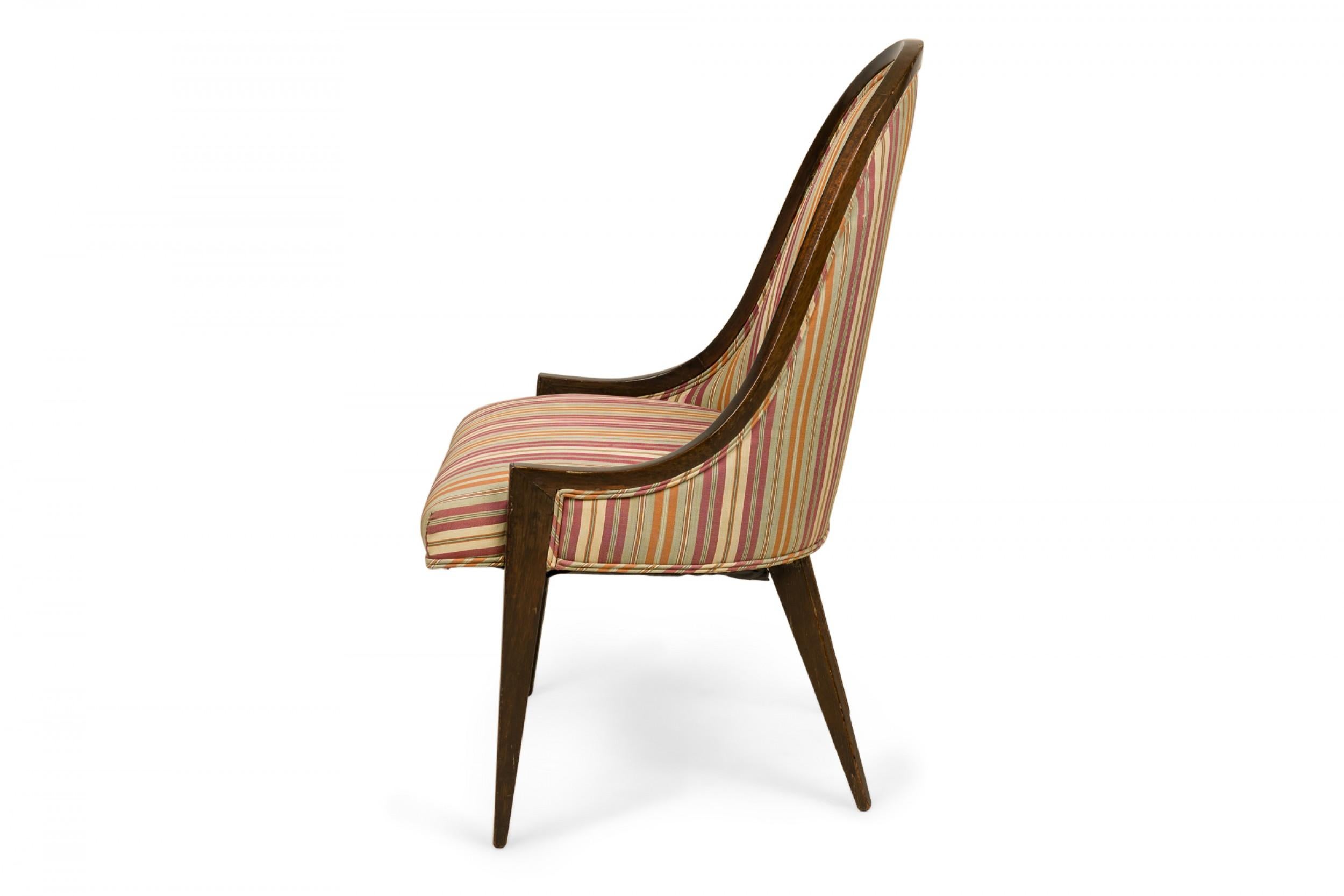 Mid-Century Modern Harvey Probber 'Gondola' Wood and Striped Upholstery Side Chair For Sale