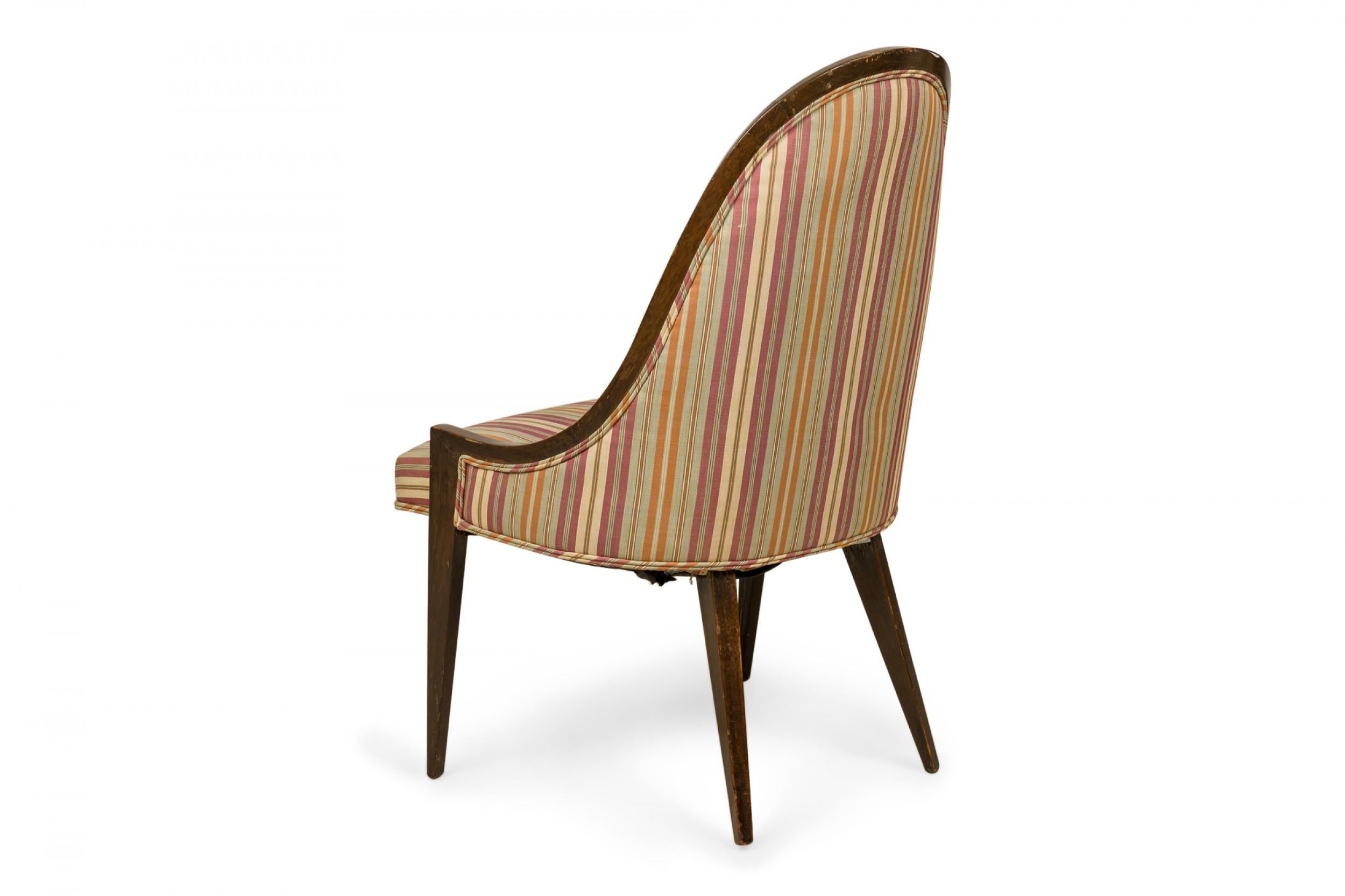 American Harvey Probber 'Gondola' Wood and Striped Upholstery Side Chair For Sale