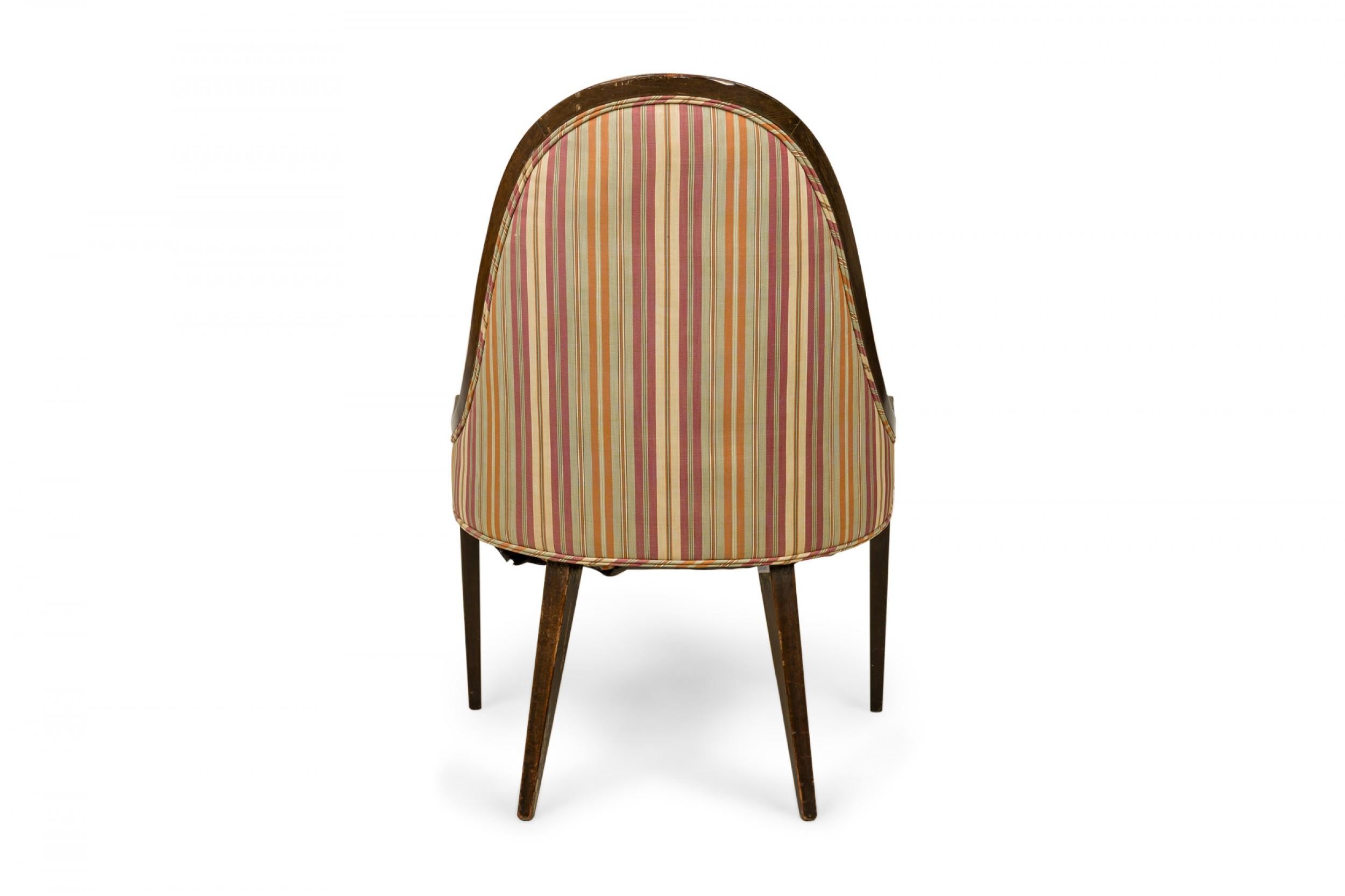 Harvey Probber 'Gondola' Wood and Striped Upholstery Side Chair In Good Condition For Sale In New York, NY