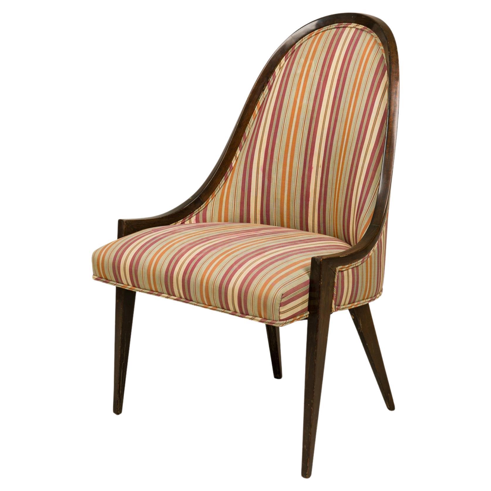 Harvey Probber chaise d'appoint « Gondola » en bois et tissu d'ameublement rayé