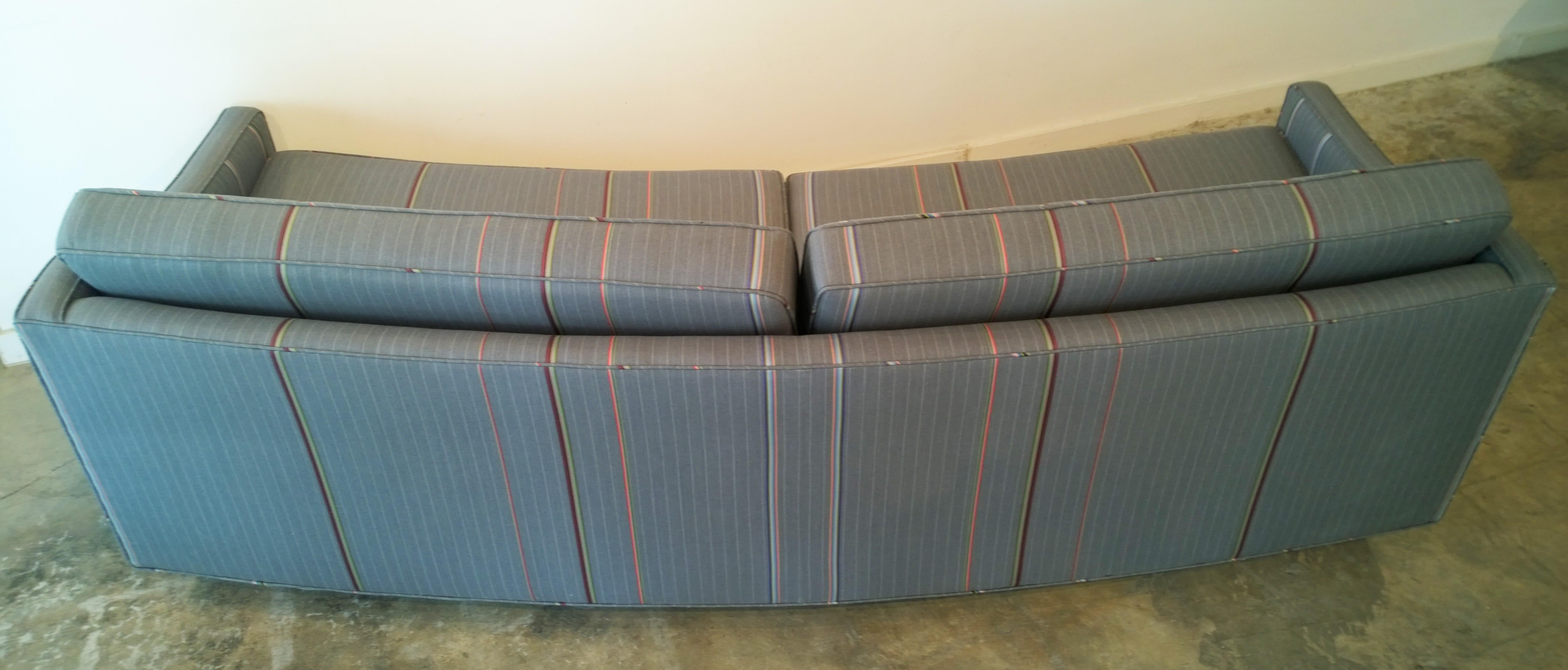 Harvey Probber Gray w/ Red, Blue and Green Pinstripe Lit Curved Lucite Base Sofa For Sale 11