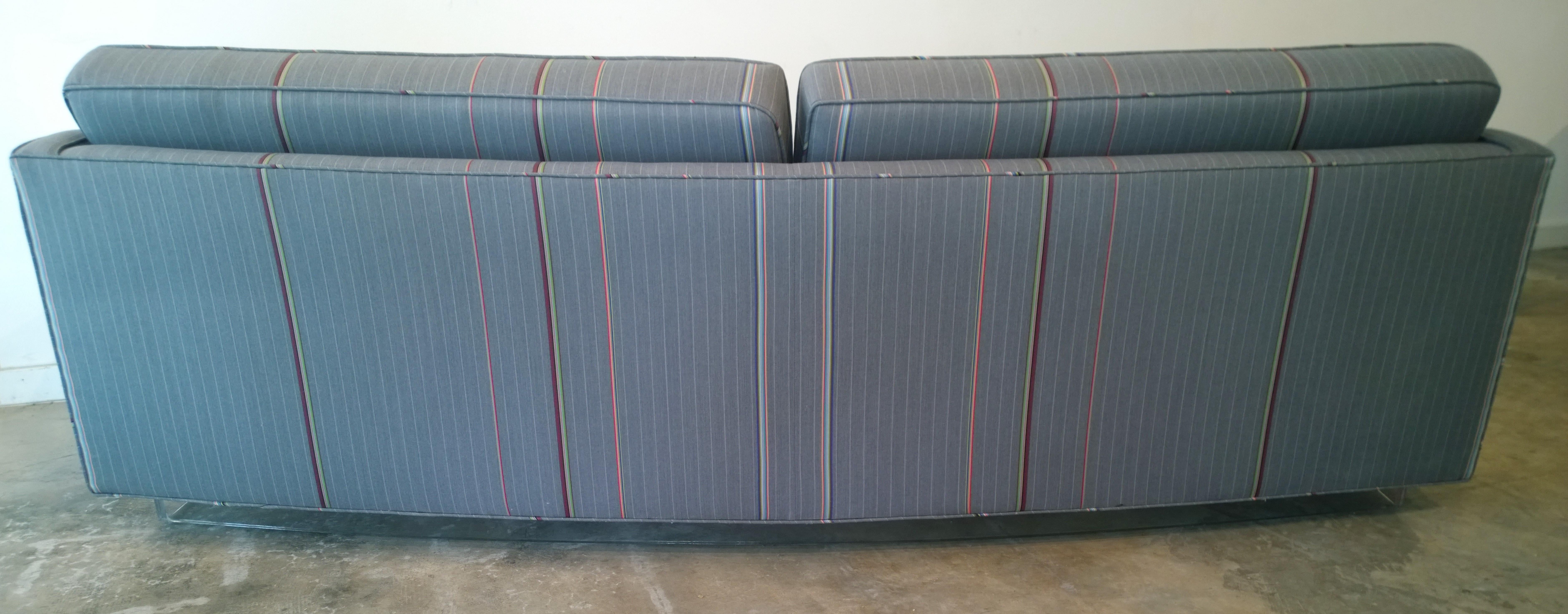 Harvey Probber Gray w/ Red, Blue and Green Pinstripe Lit Curved Lucite Base Sofa For Sale 12