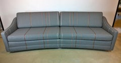 Harvey Probber Gray w/ Red, Blue and Green Pinstripe Lit Curved Lucite Base Sofa