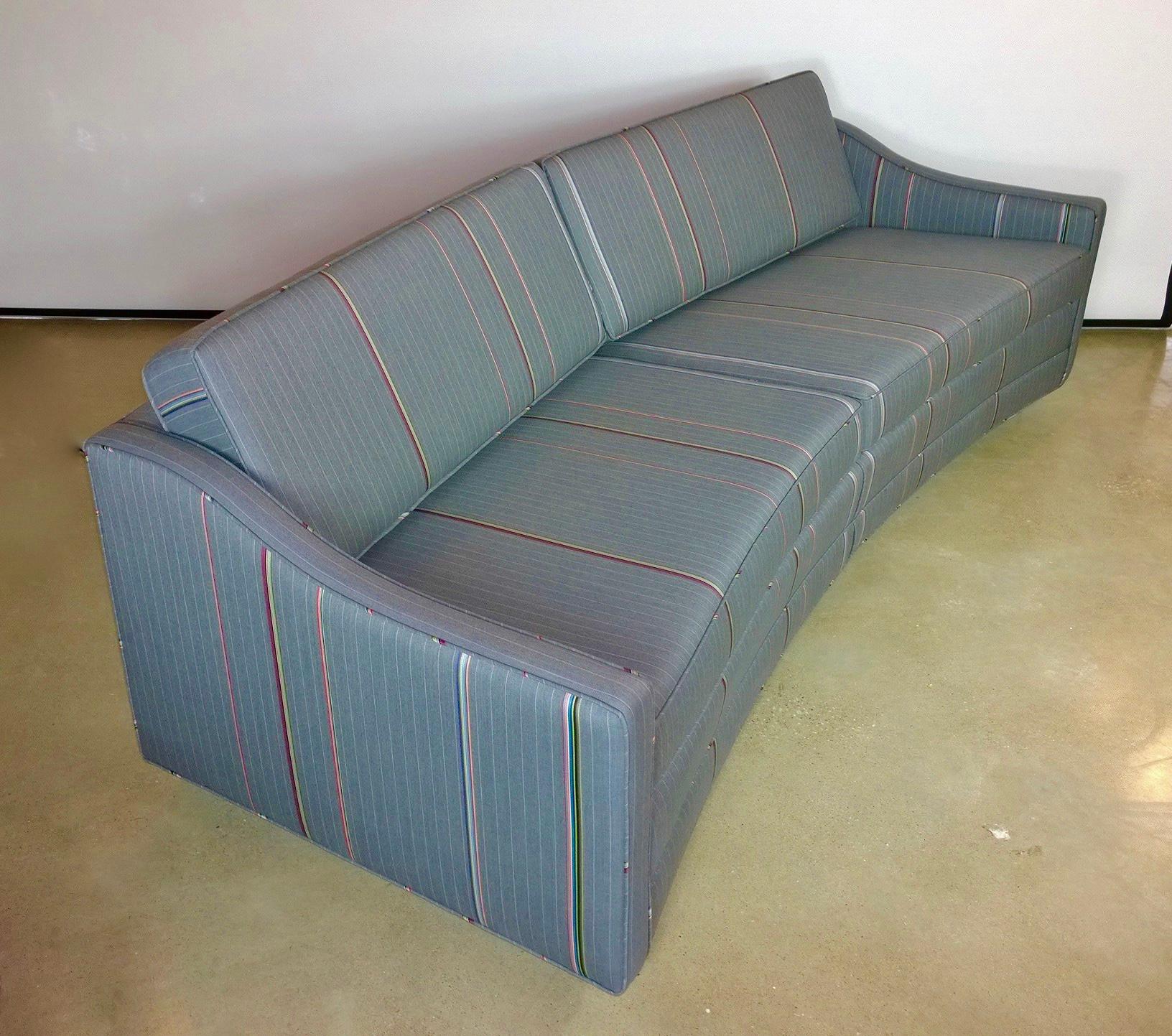 American Harvey Probber Gray w/ Red, Blue and Green Pinstripe Lit Curved Lucite Base Sofa For Sale