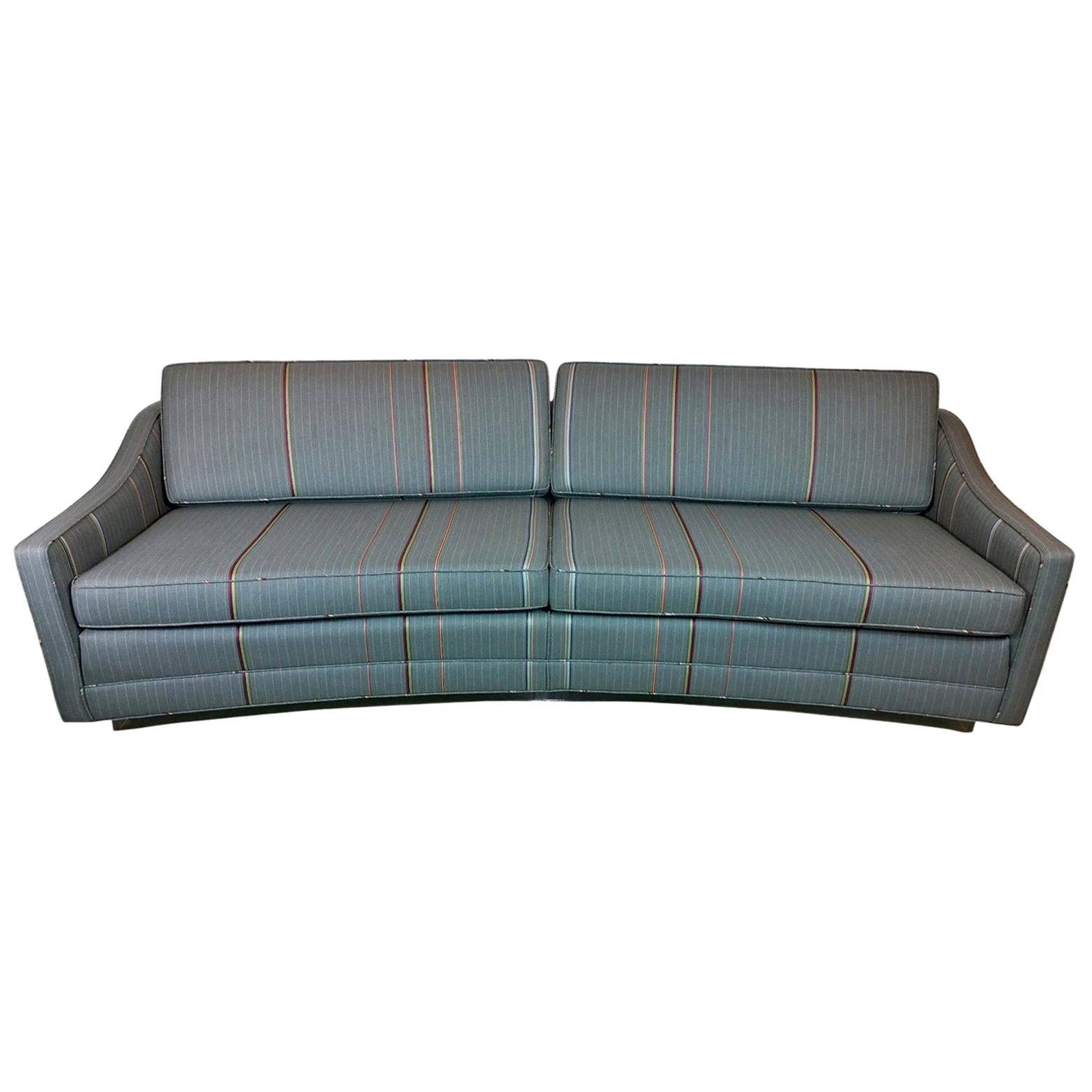 Harvey Probber Gray w/ Red, Blue and Green Pinstripe Lit Curved Lucite Base Sofa For Sale