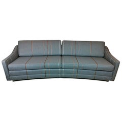 Harvey Probber Gray w/ Red, Blue and Green Pinstripe Lit Curved Lucite Base Sofa