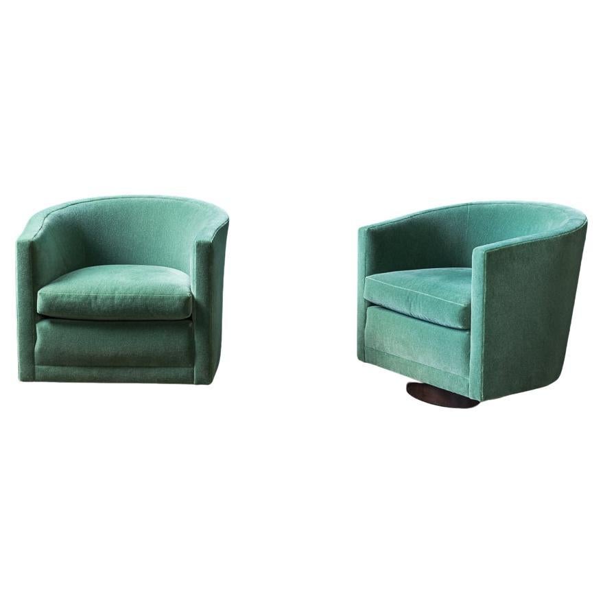 Harvey Probber Green Mohair Swivel Chairs