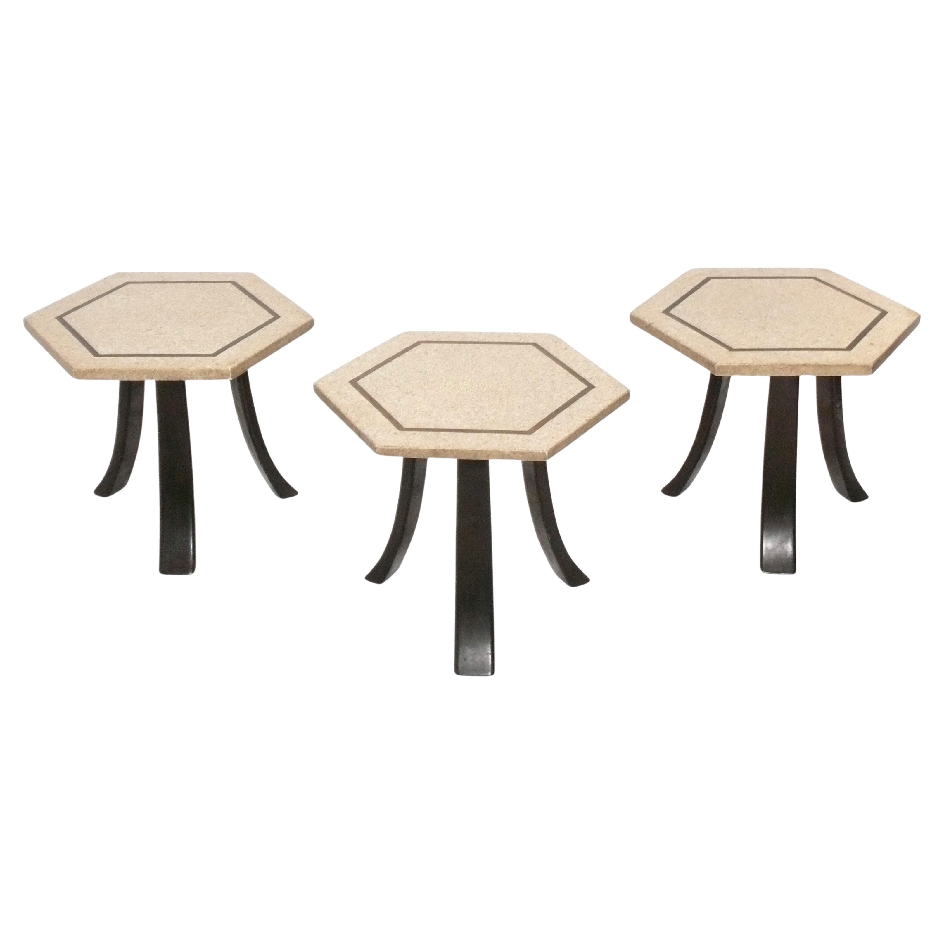 Harvey Probber Tables hexagonales avec plateaux en terrazzo en vente