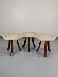 Harvey Probber Hexagon Tables #894 White Stone Top Walnut Legs