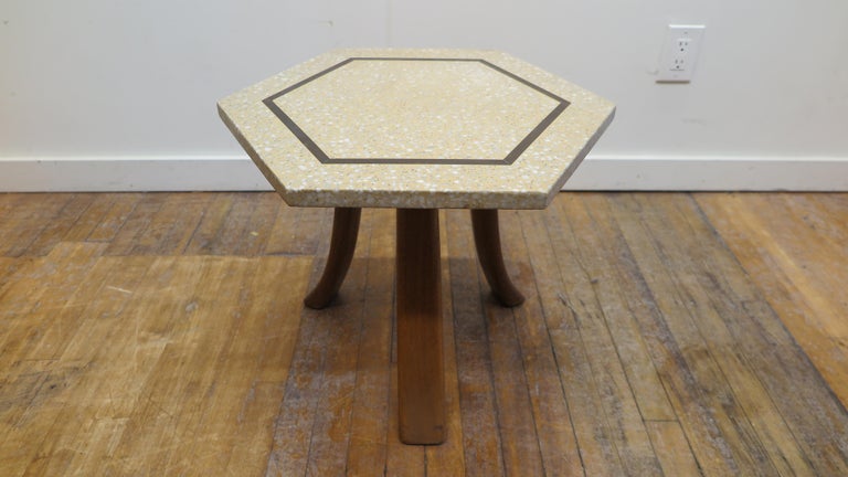 Brass Harvey Probber Hexagon Terrazzo Side Table For Sale
