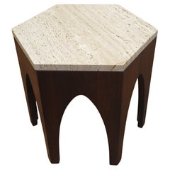 Harvey Probber Hexagon Travertine Side Table