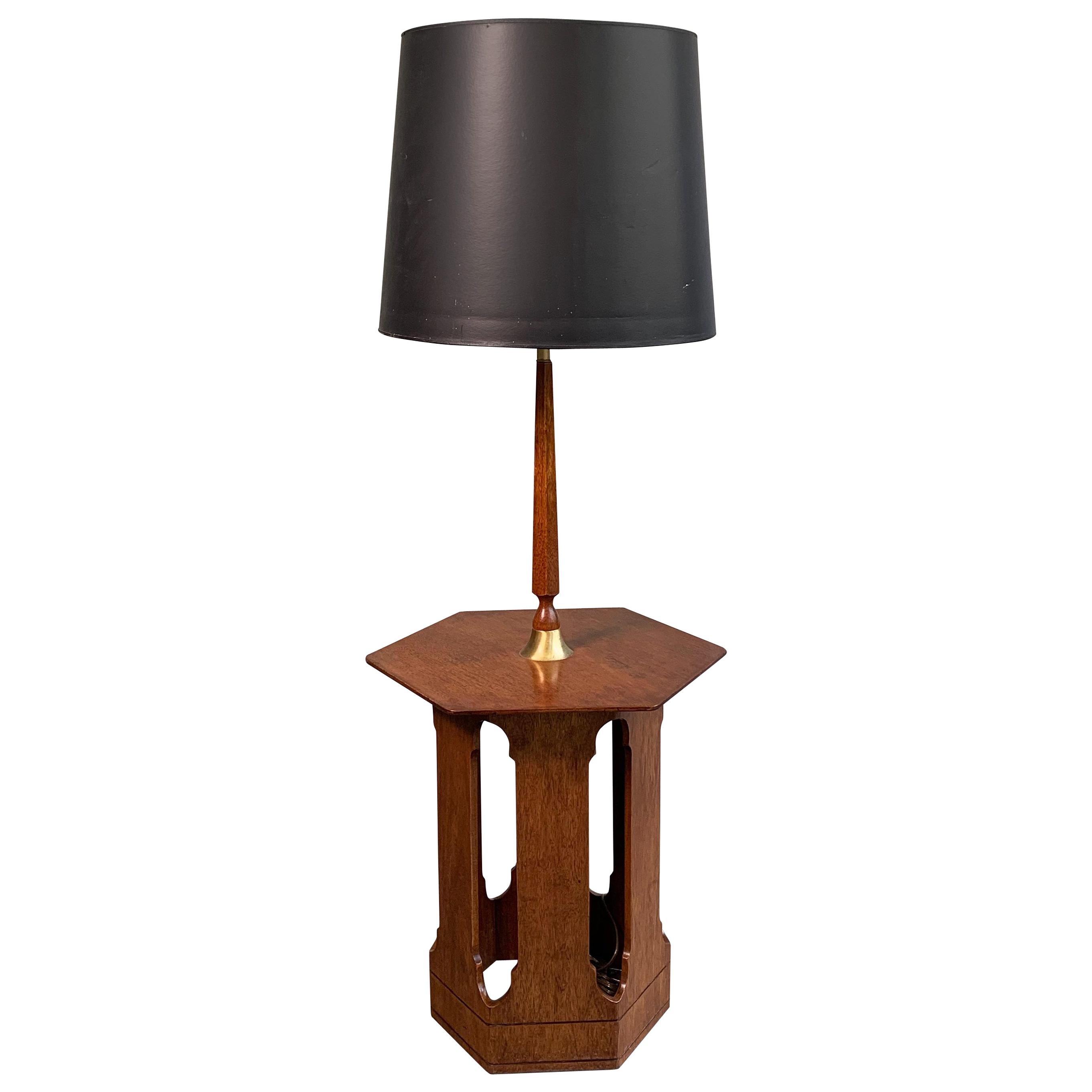 Harvey Probber Style Hexagonal Floor Lamp Side Table For Sale