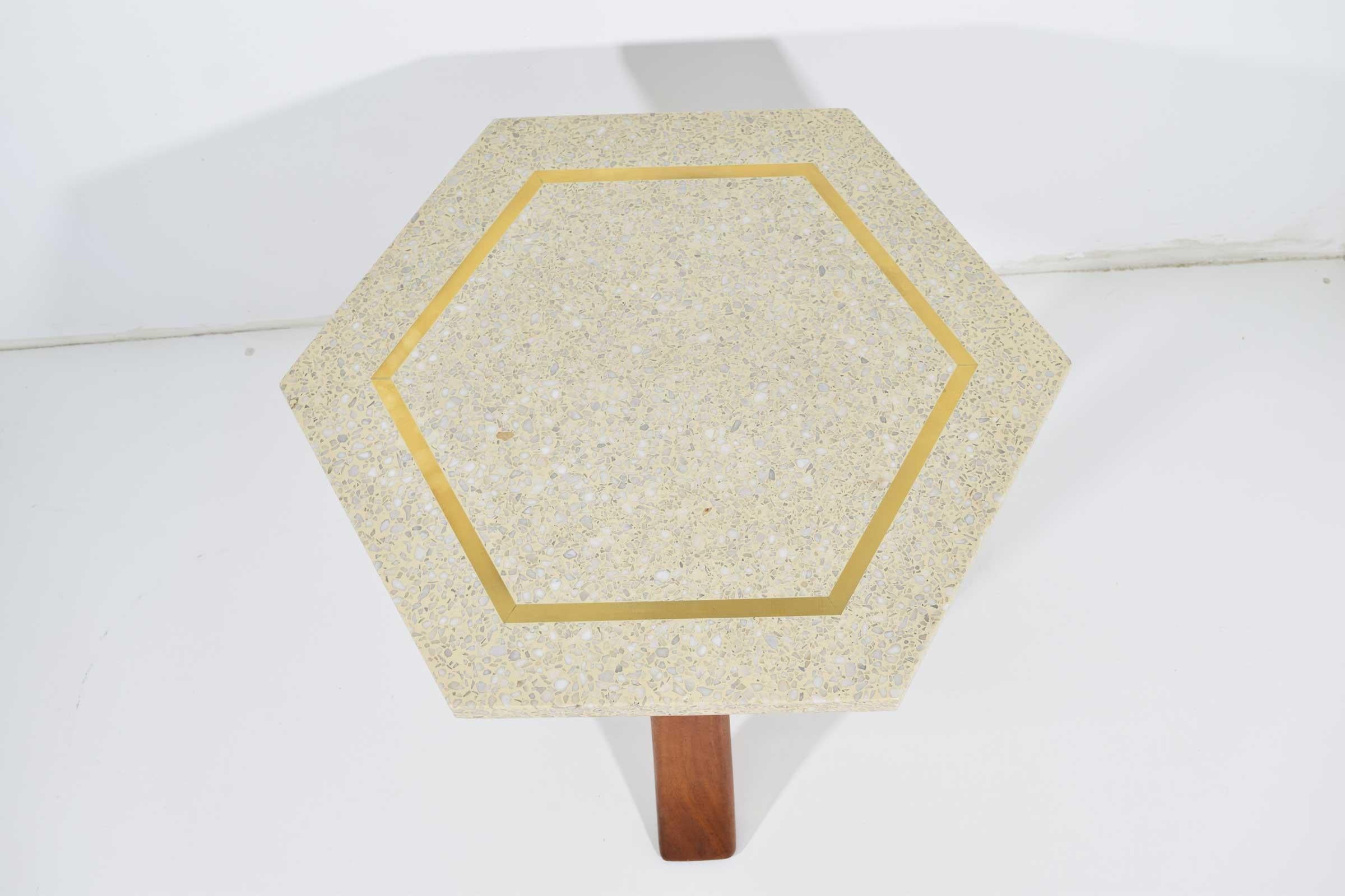 Harvey Probber Hexagonal Terrazzo Side Table In Excellent Condition In Dallas, TX