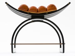 Harvey Probber Knights Bench in Mahogany, Brass and Leather, Signed, 1950s