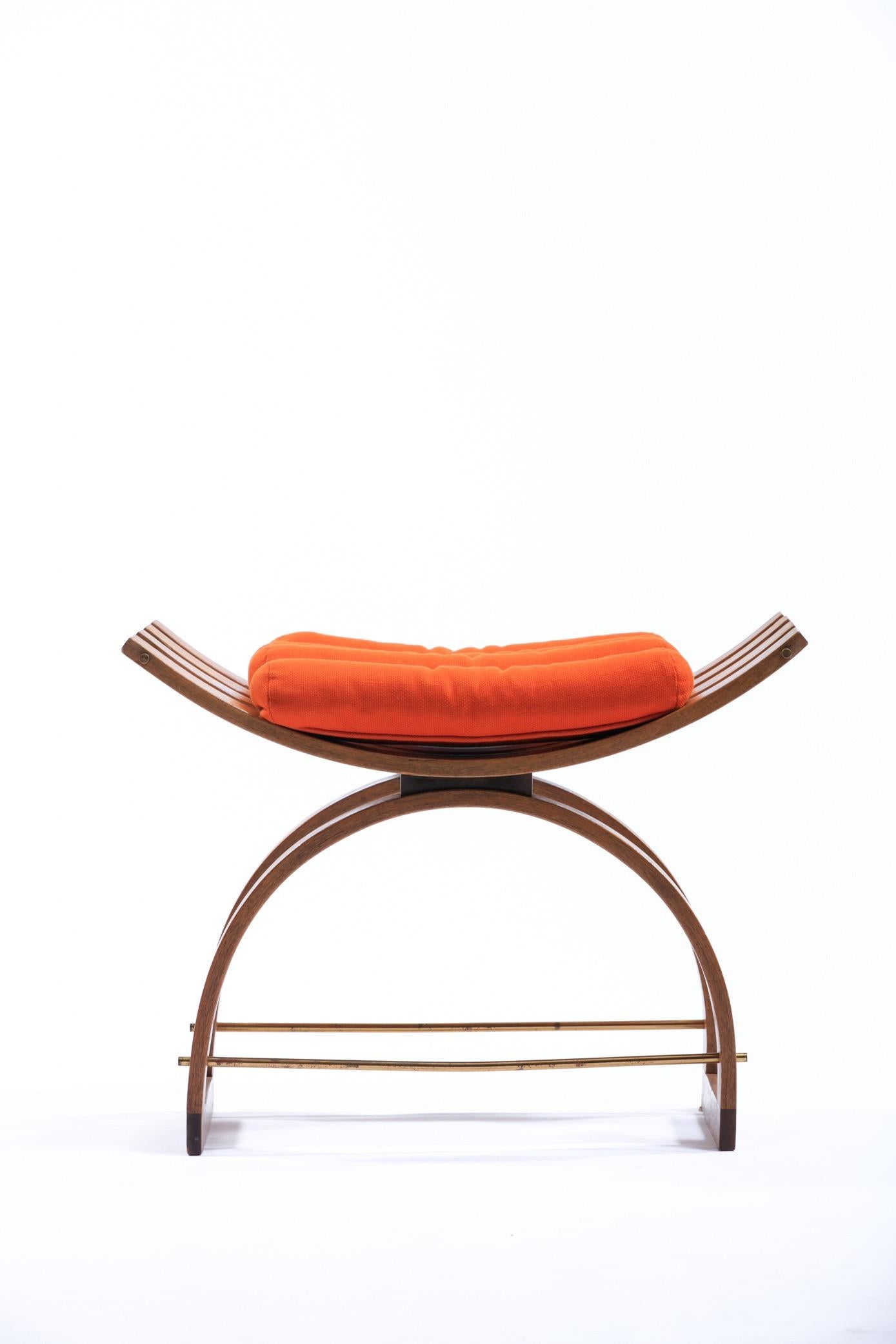 Harvey Probber Knights Mahogany Bench with Original Orange Cushion, circa 1959 In Good Condition In Saint Louis, MO