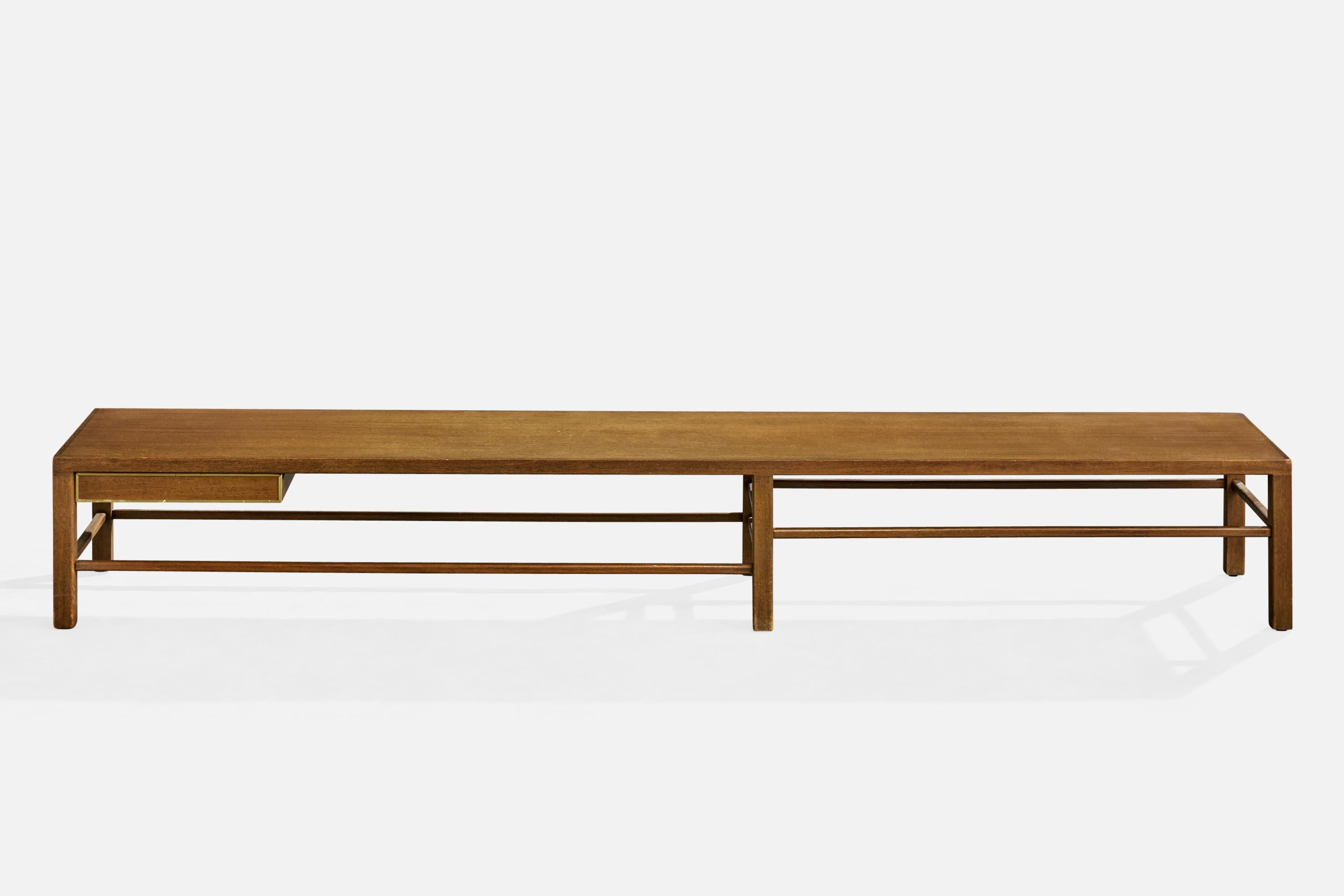 Harvey Probber, Large Bench, Mahogany, Brass, USA, 1960 (Moderne der Mitte des Jahrhunderts) im Angebot
