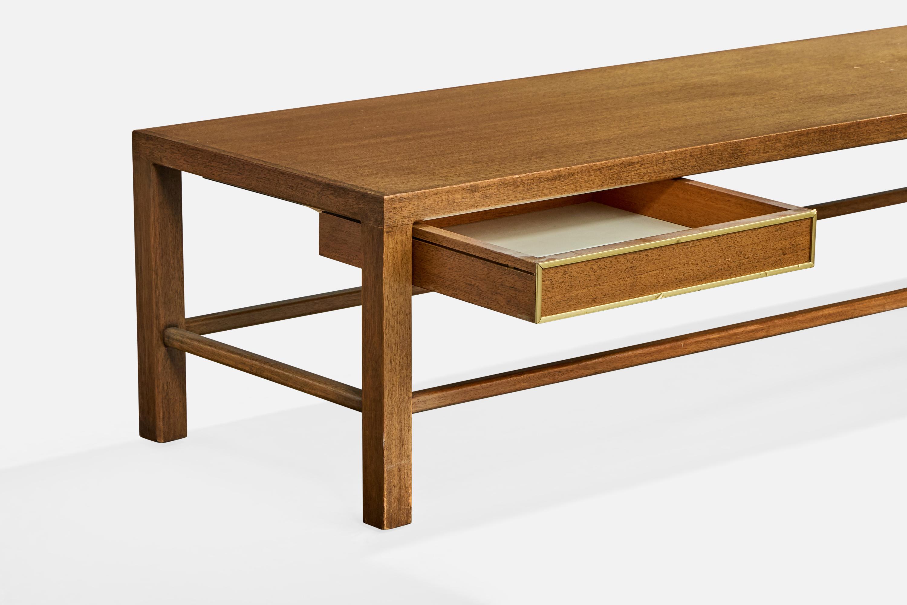 Harvey Probber, Large Bench, Mahogany, Brass, USA, 1960 (Messing) im Angebot