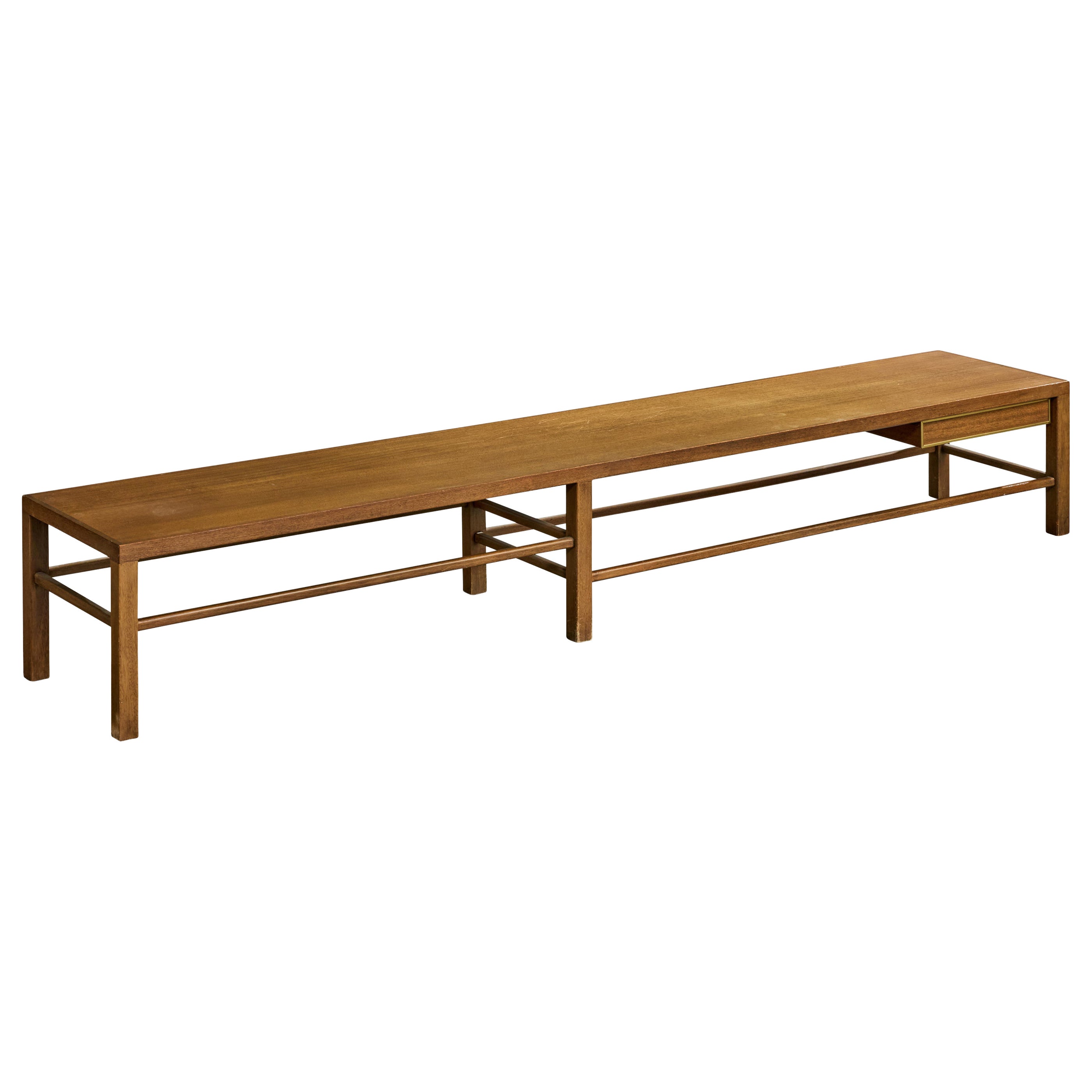 Harvey Probber, Large Bench, Mahogany, Brass, USA, 1960